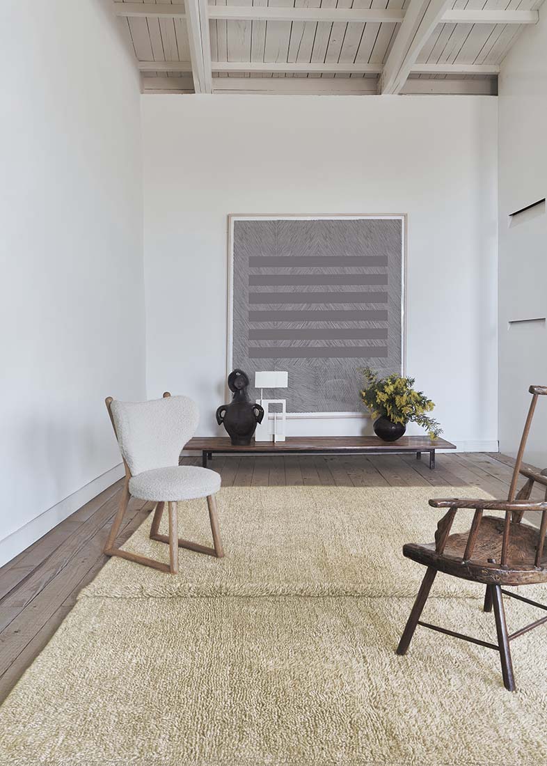 beige washable wool rug with textured detail