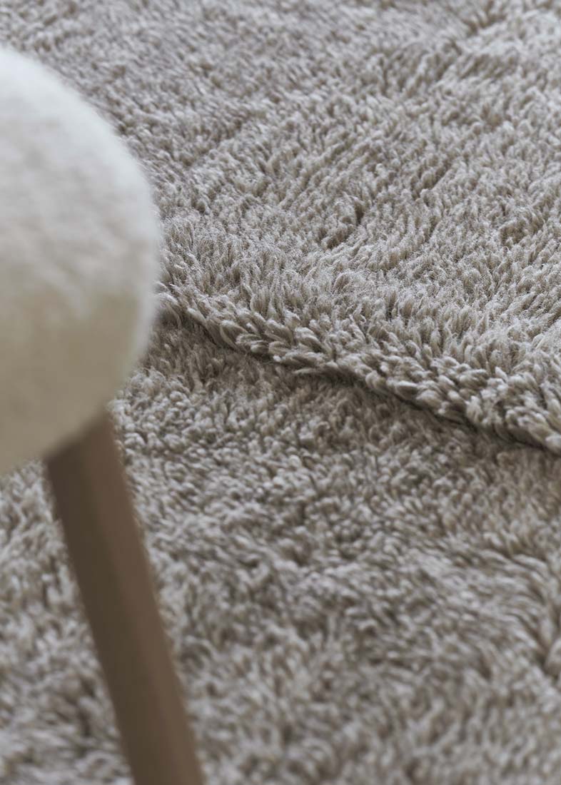 grey washable wool rug with textured detail