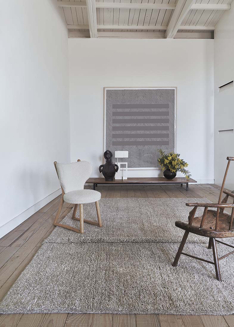 grey washable wool rug with textured detail