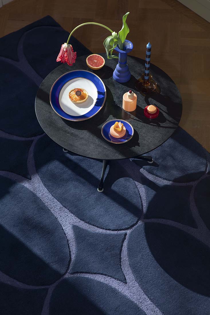 navy geometric area rug