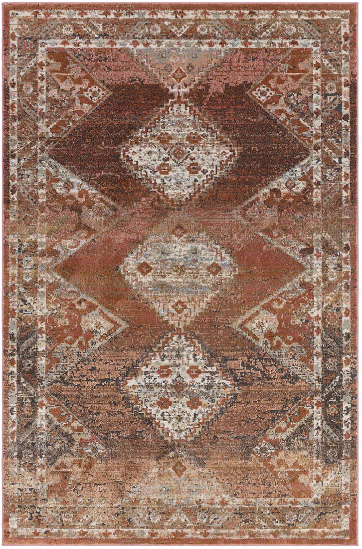 Persian inspired area rug in orange and rust
