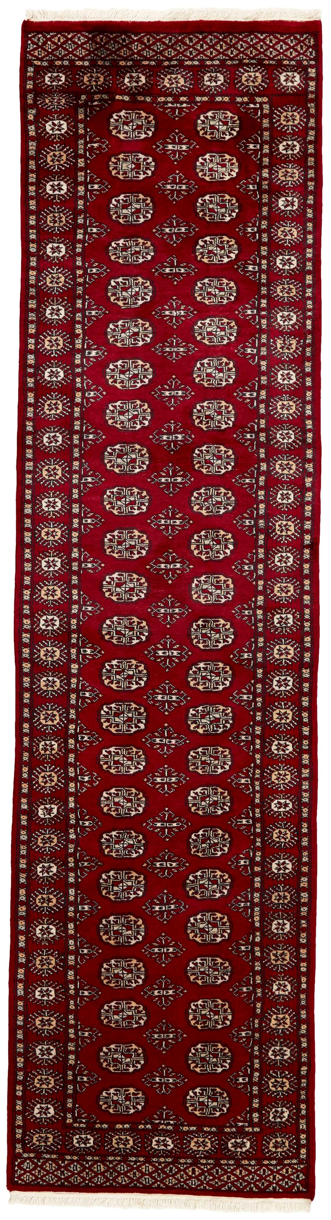 red oriental runner with traditional gul pattern