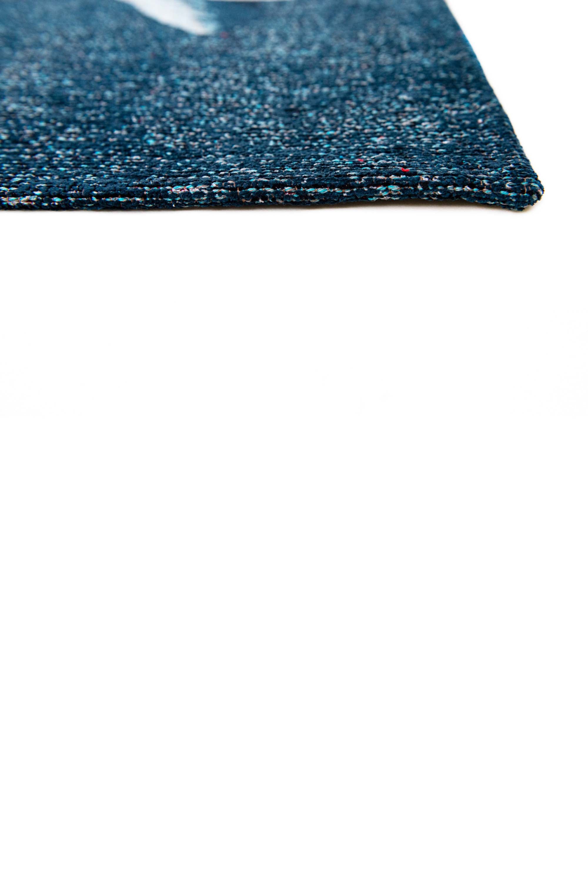 Modern navy rug with detailed koi fish print