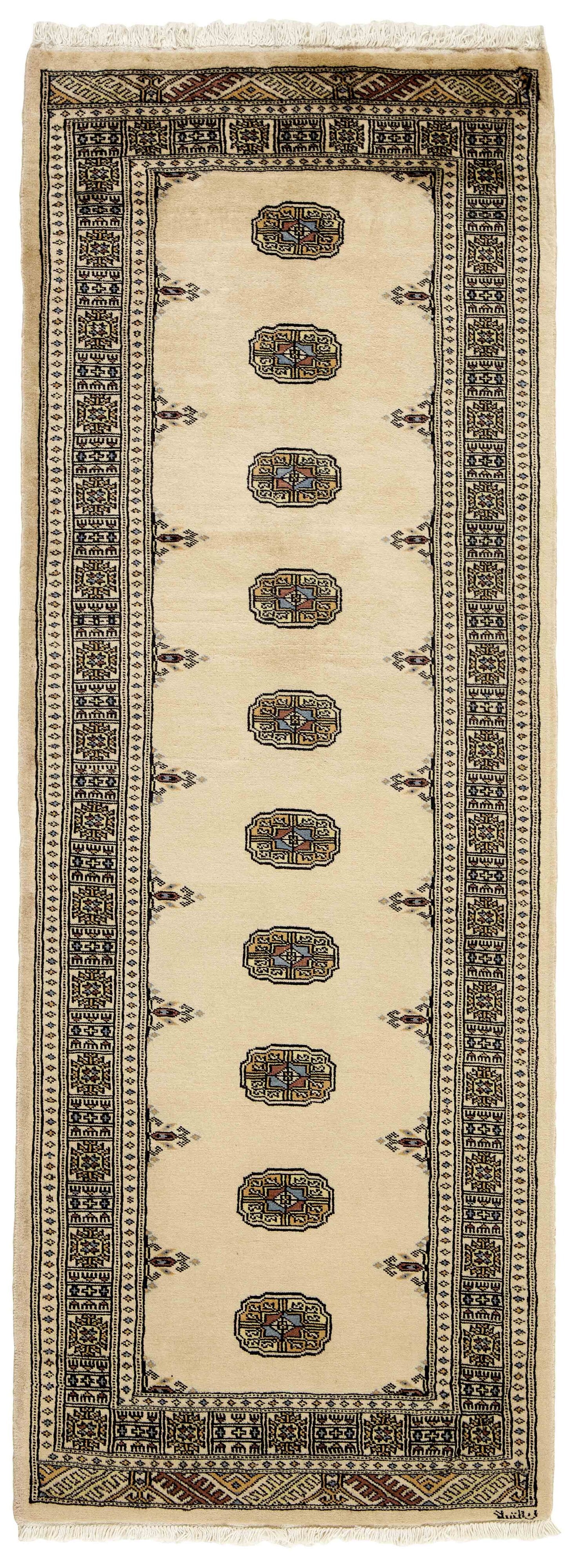 beige oriental runner with traditional gul pattern