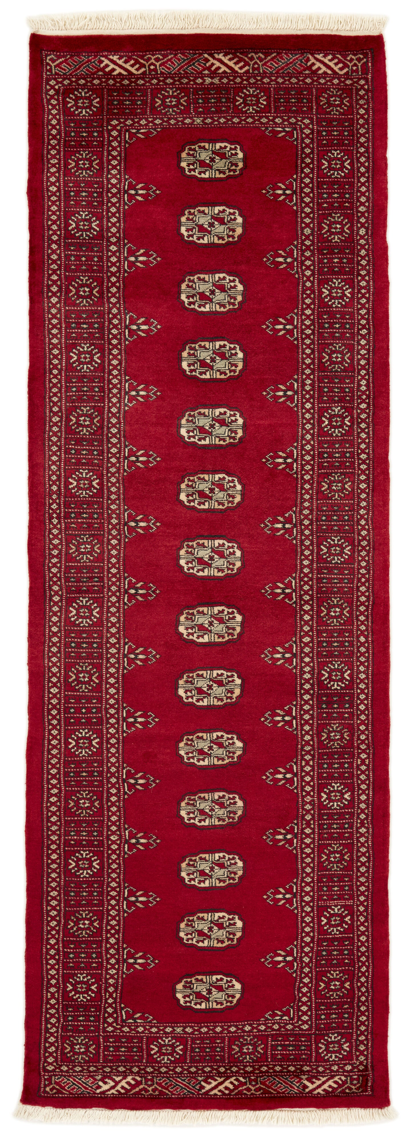 Red Oriental runner with traditional bordered pattern