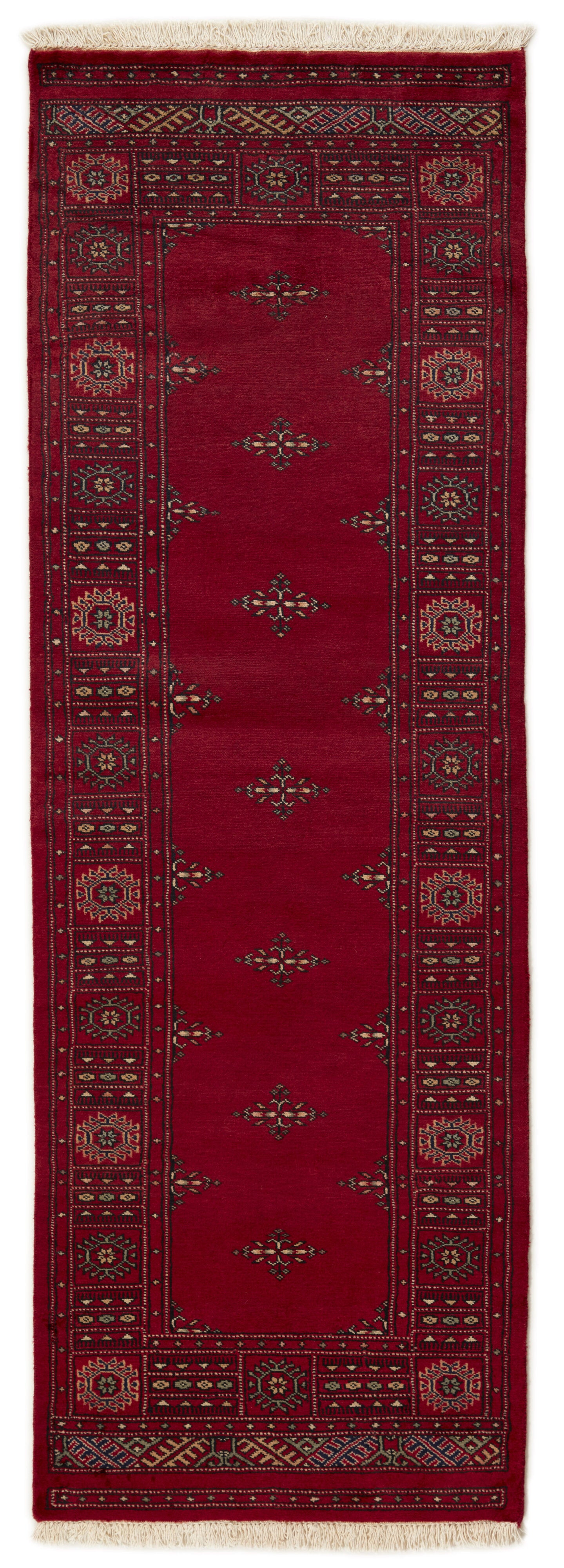 Red Oriental runner with traditional bordered pattern