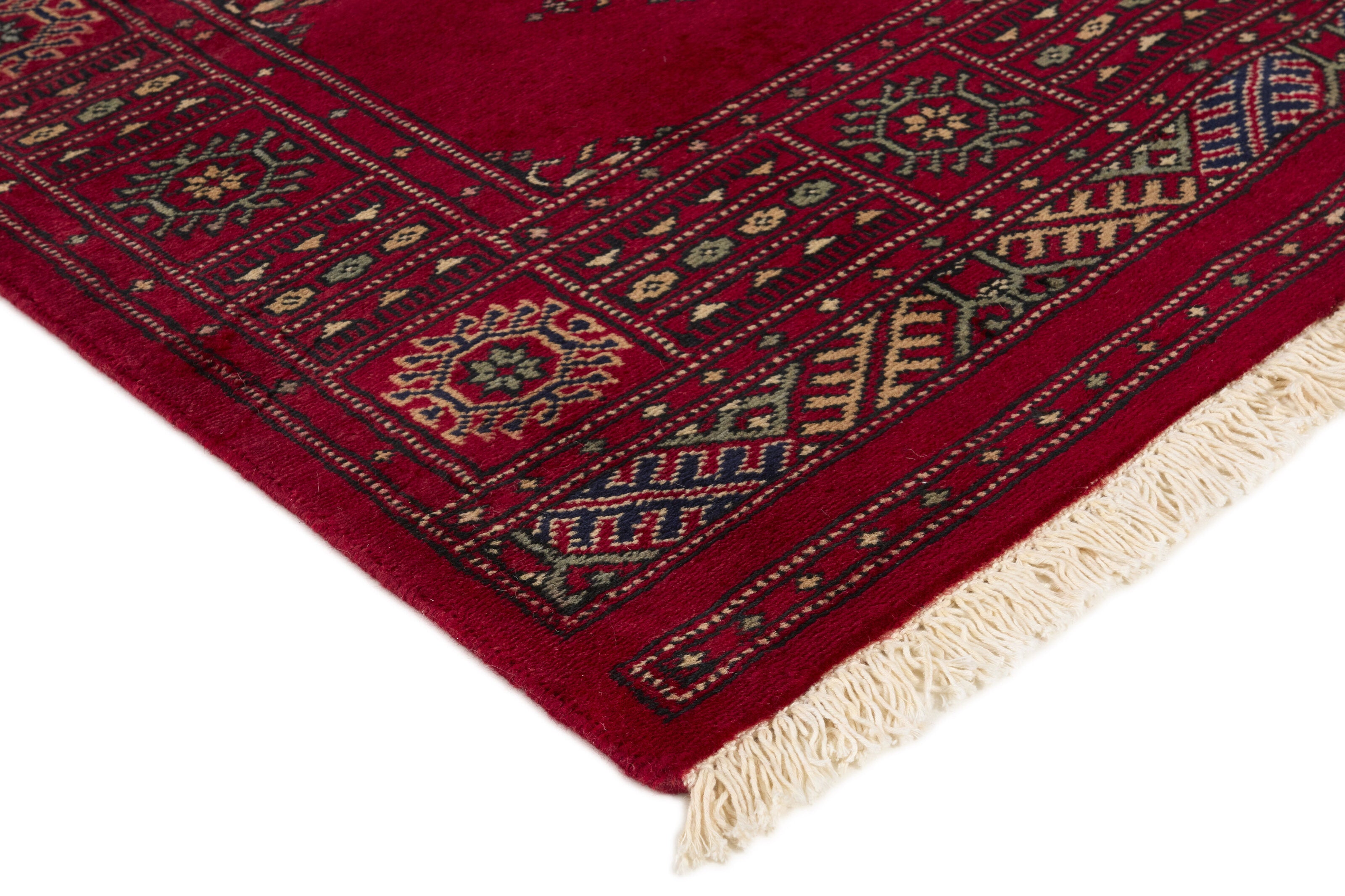 Red Oriental runner with traditional bordered pattern