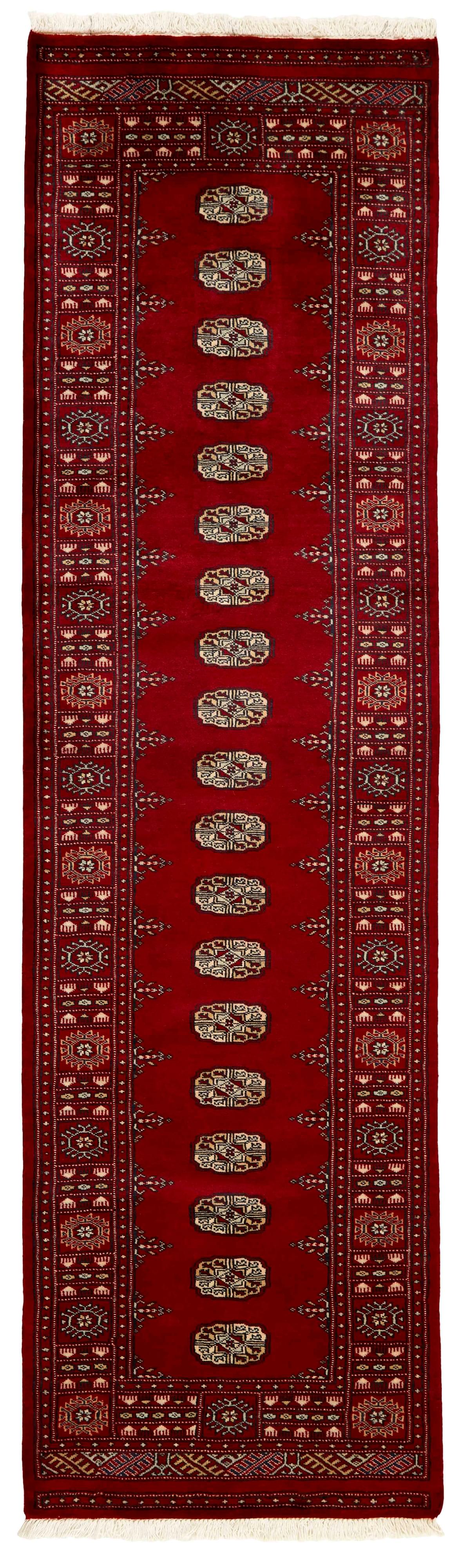 red oriental runner with traditional gul pattern