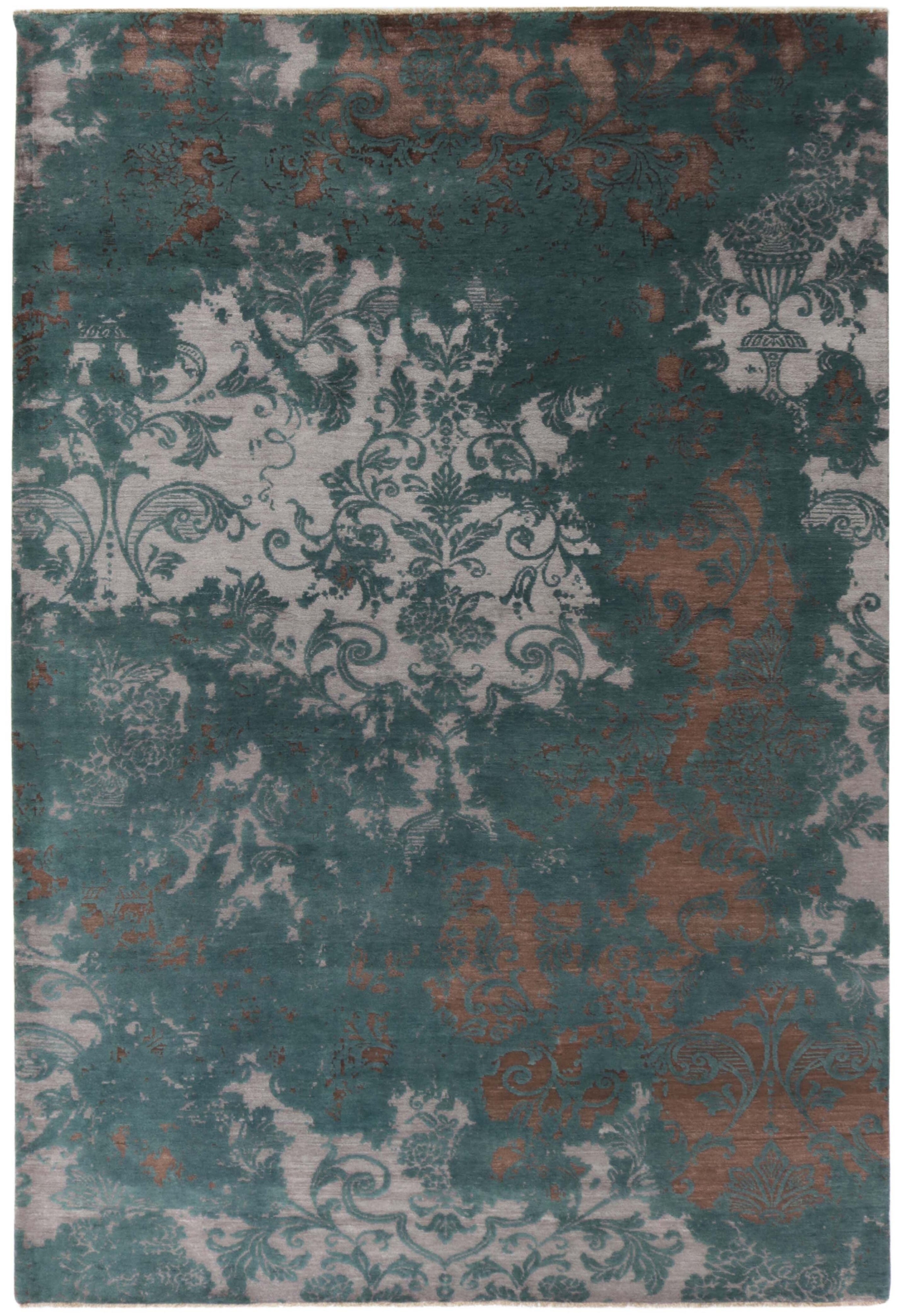 Authentic oriental rug with a damask pattern in green