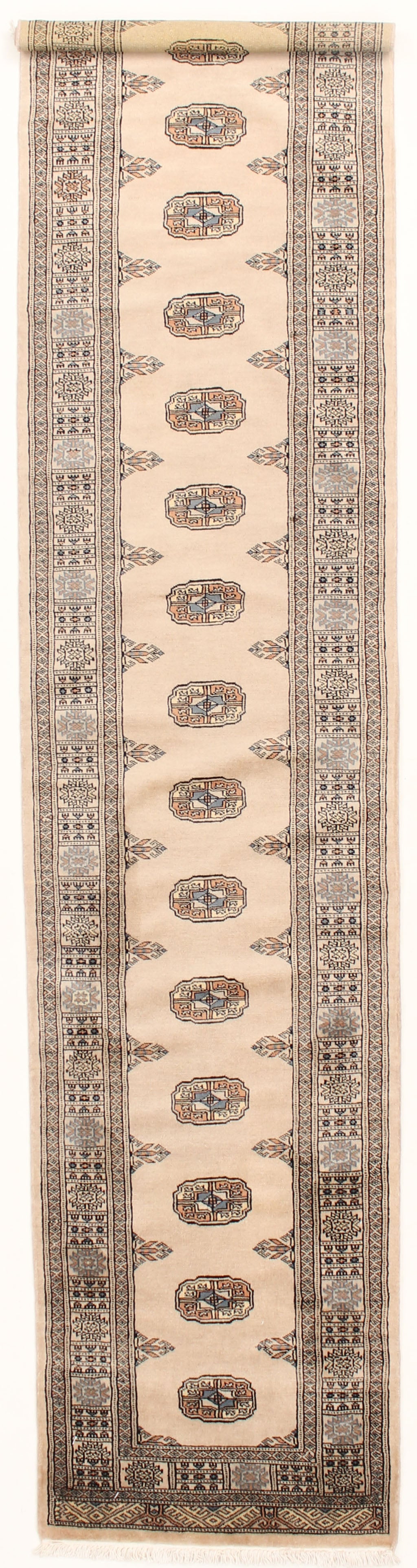 blue oriental runner with traditional gul pattern