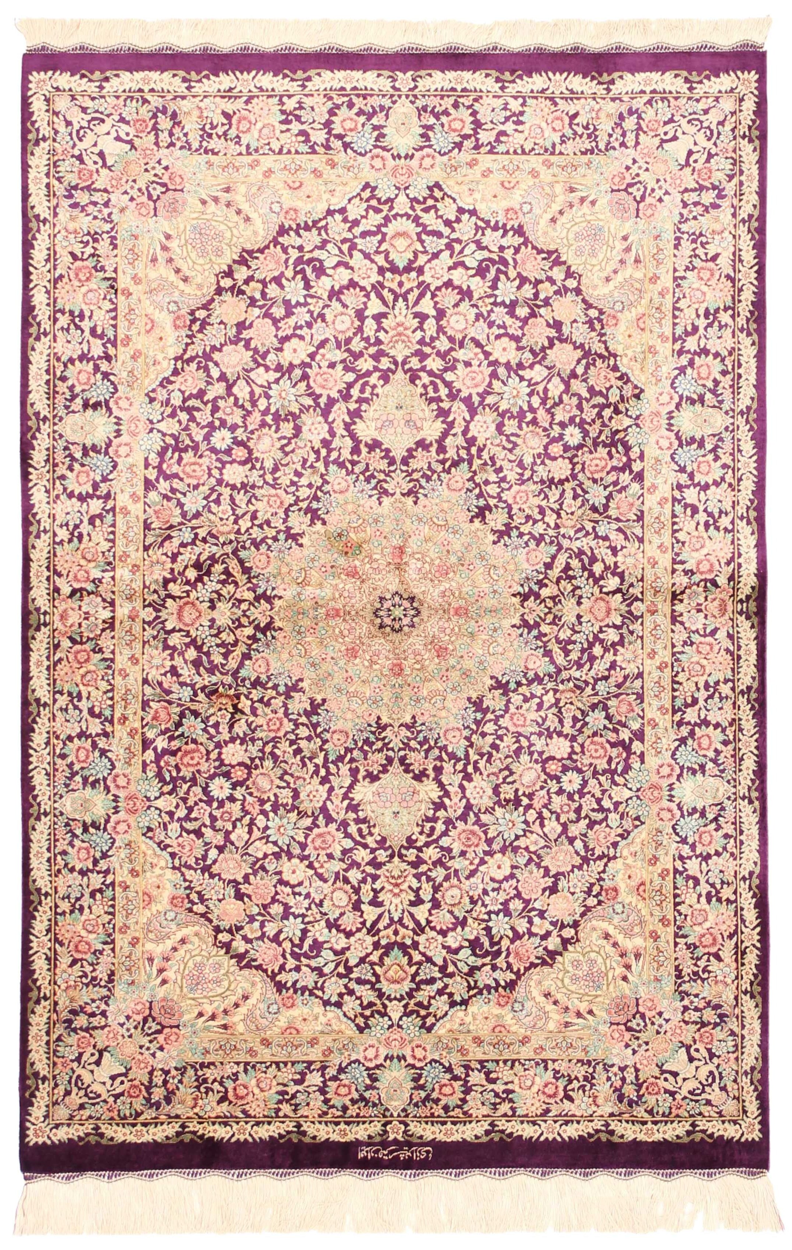 Authentic persian rug with a traditional floral design in purple