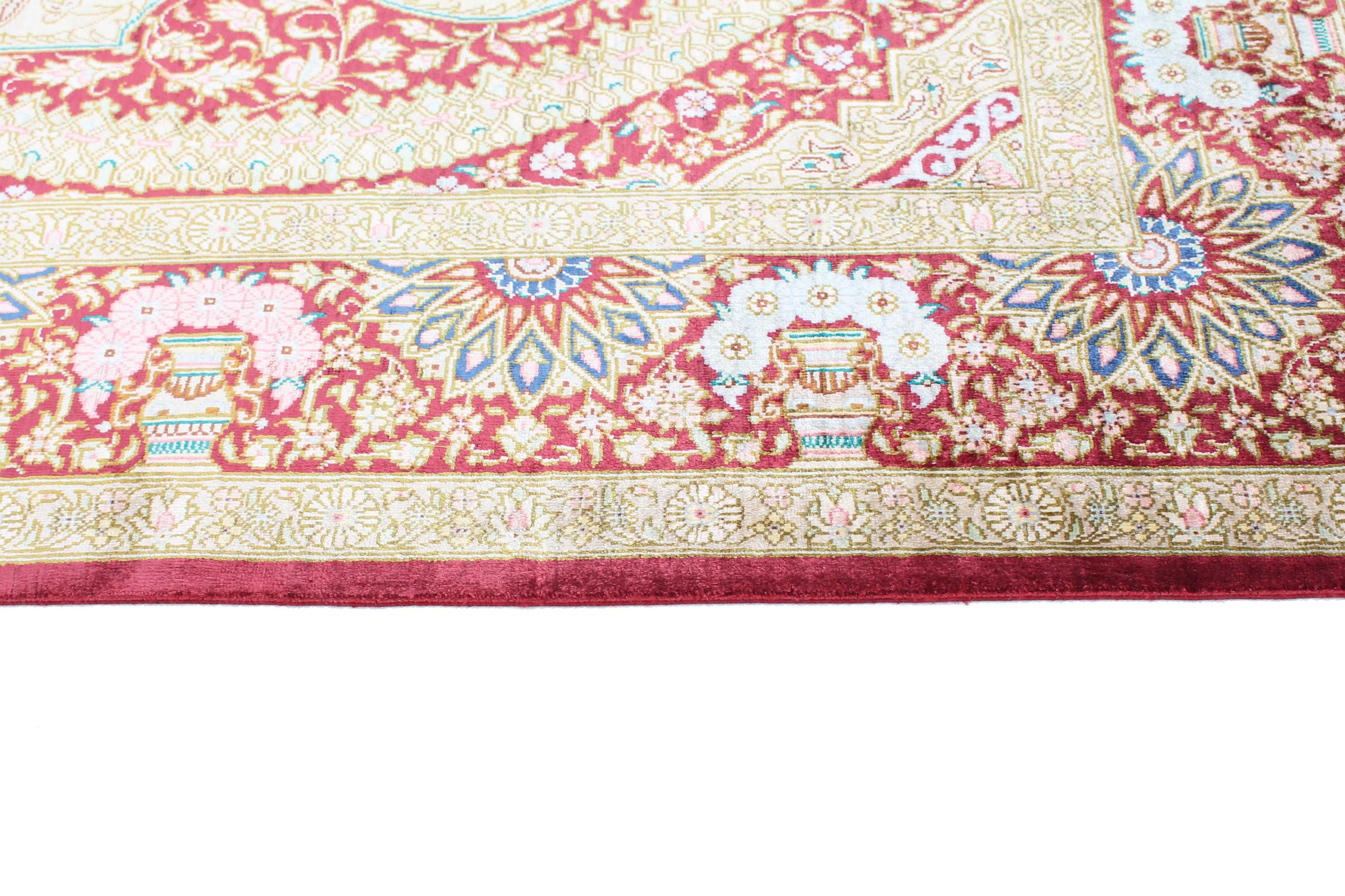 Authentic persian rug with a traditional design in red and beige