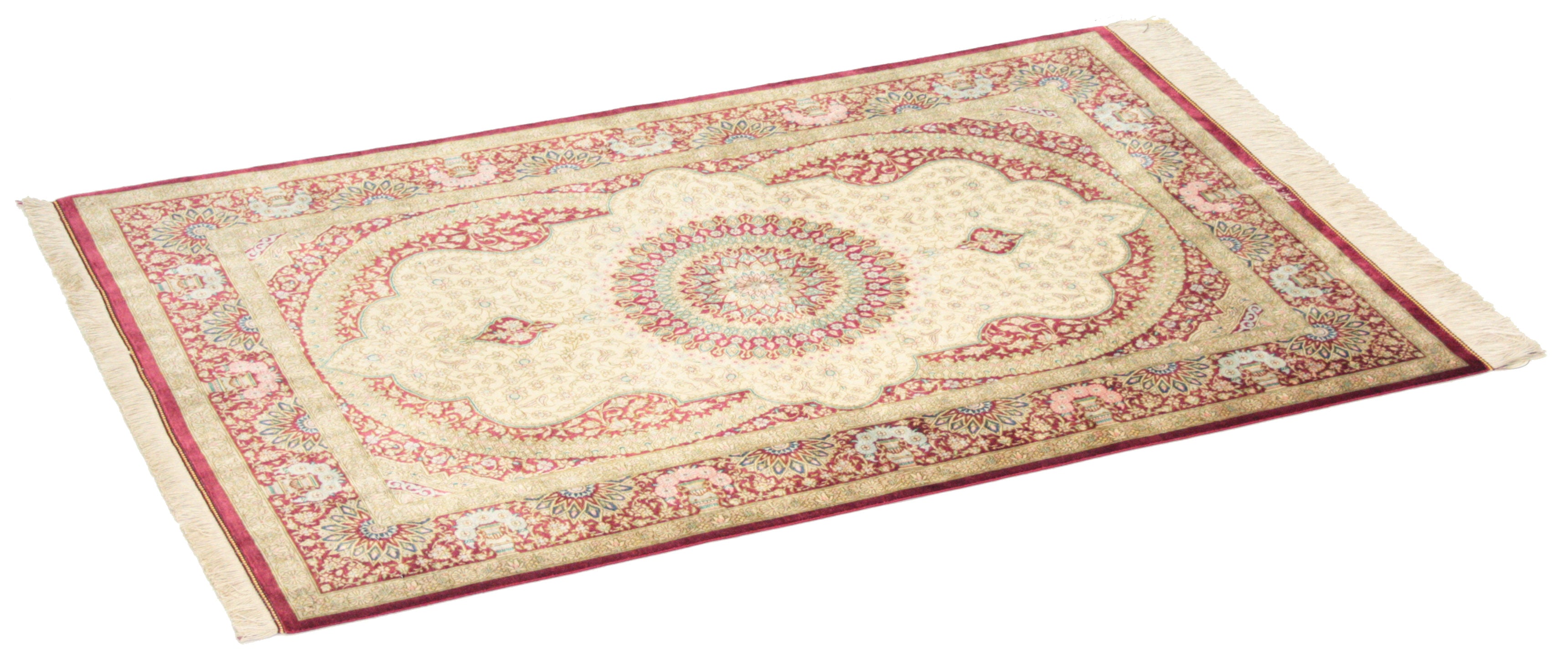 Authentic persian rug with a traditional design in red and beige