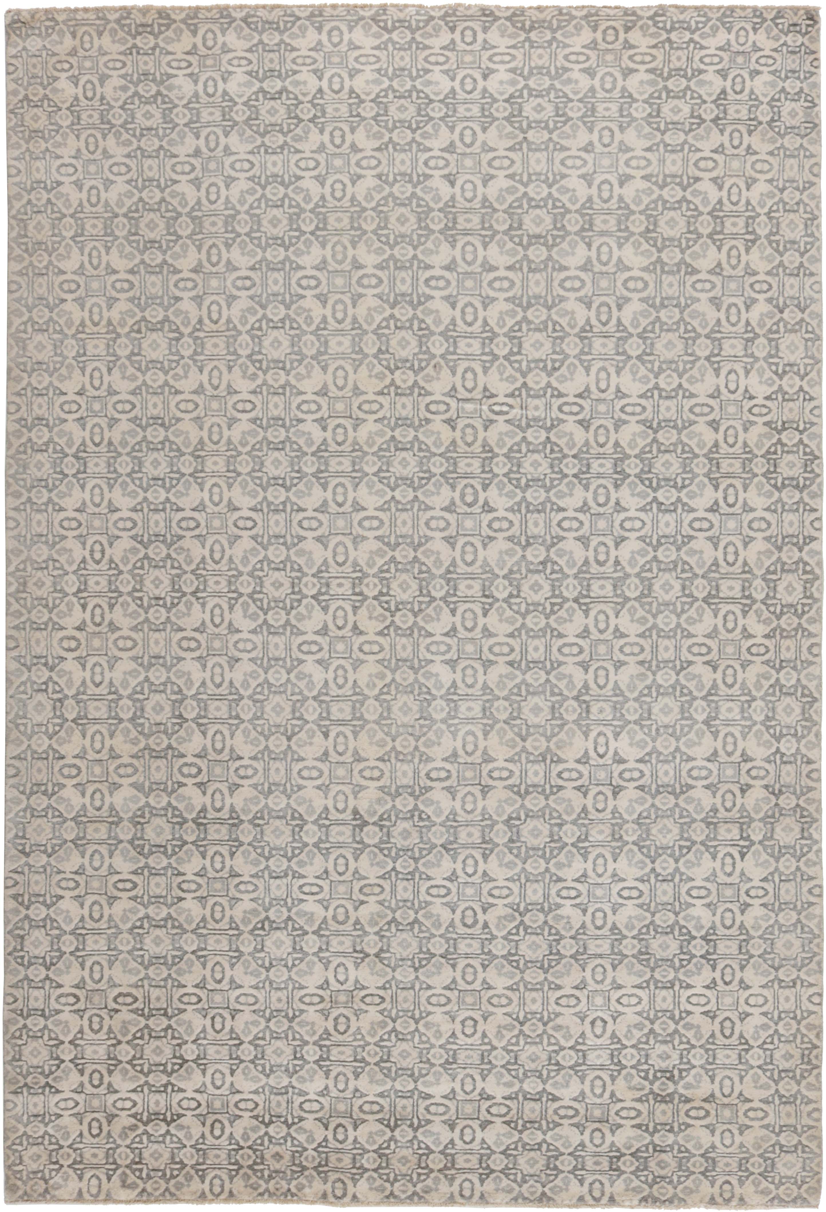 Authentic oriental rug with a damask pattern in blue
