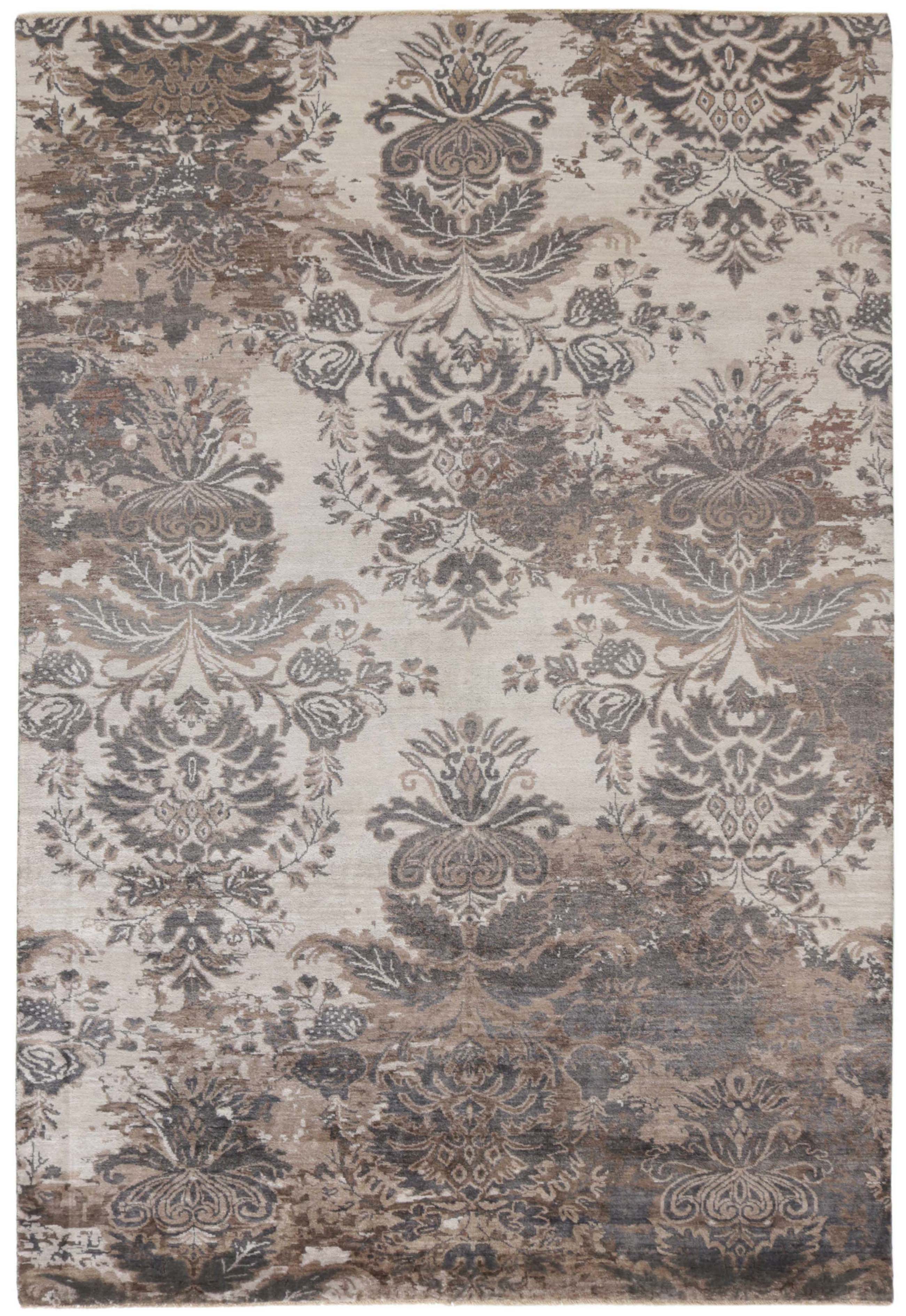 Authentic oriental rug with a damask pattern in brown