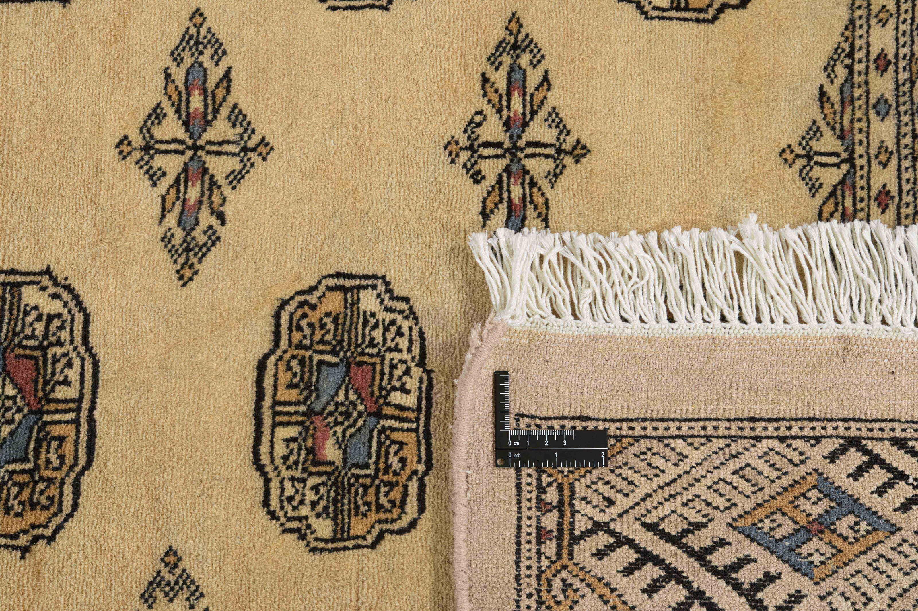 Beige Oriental rug with traditional bordered pattern