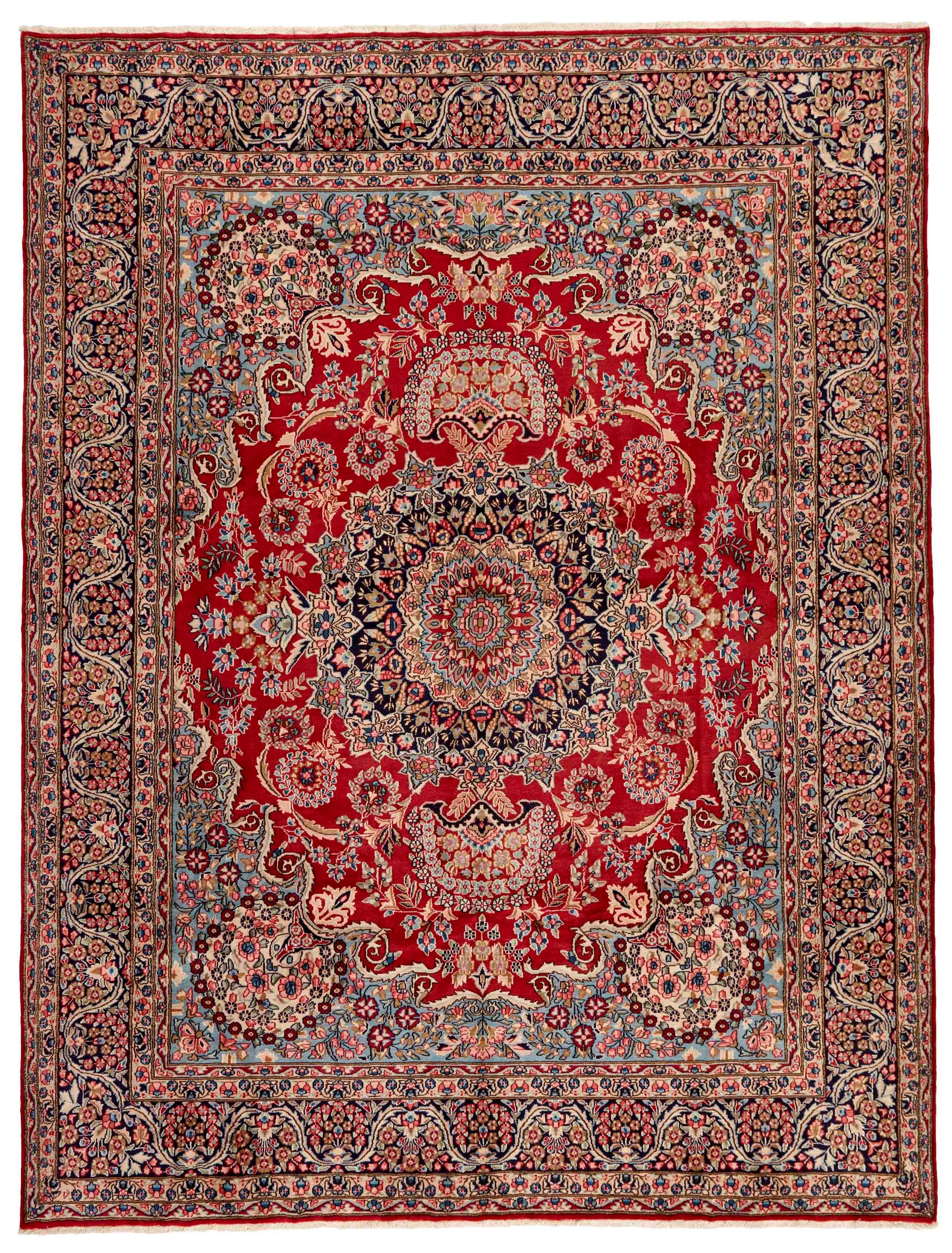 floral persian rug in blue, red and beige