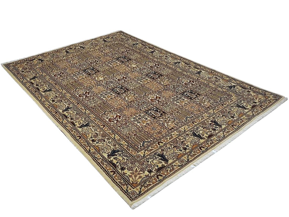 authentic persian rug with floral pattern in beige