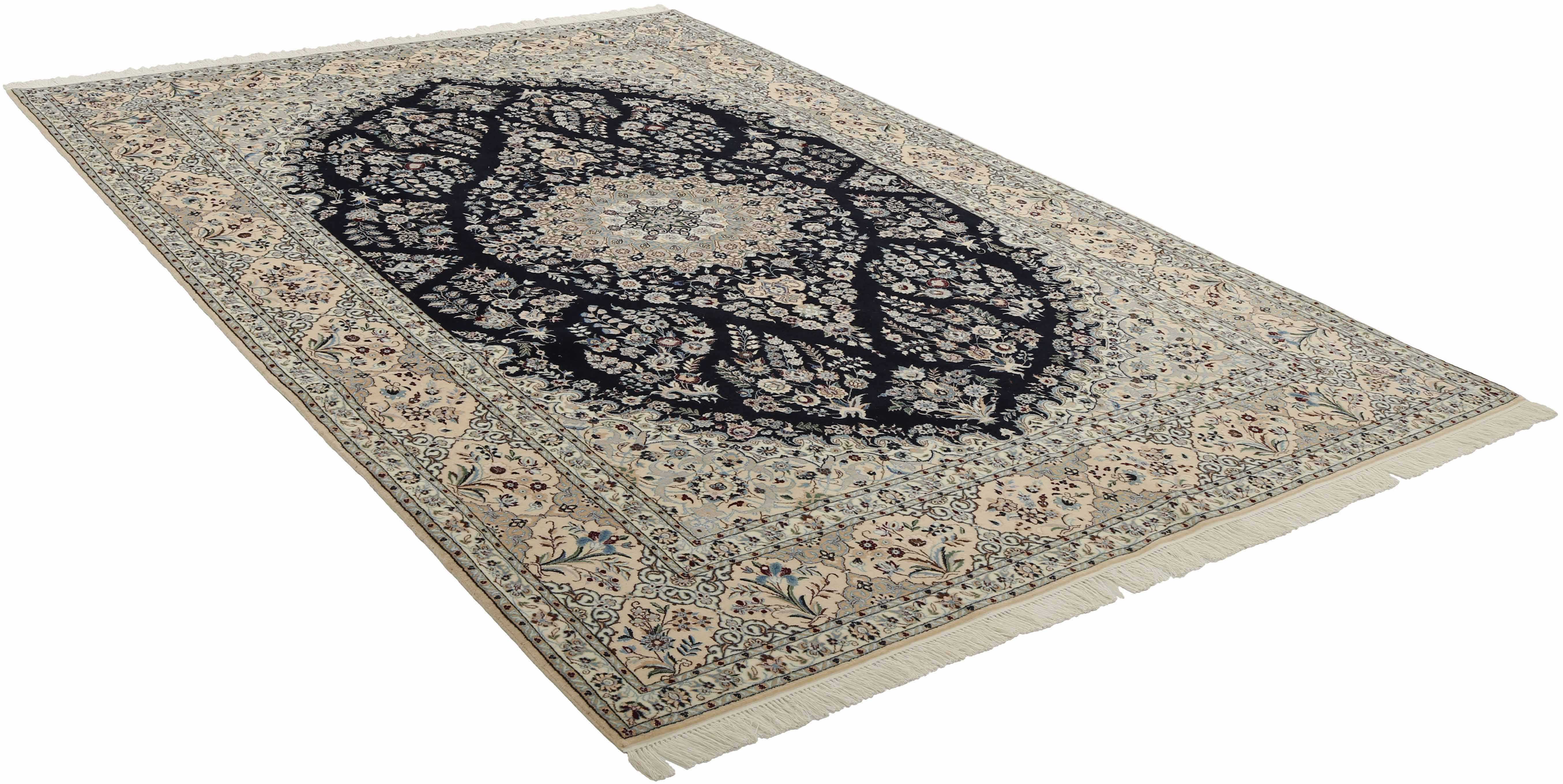 Authentic oriental rug with traditional floral design in black