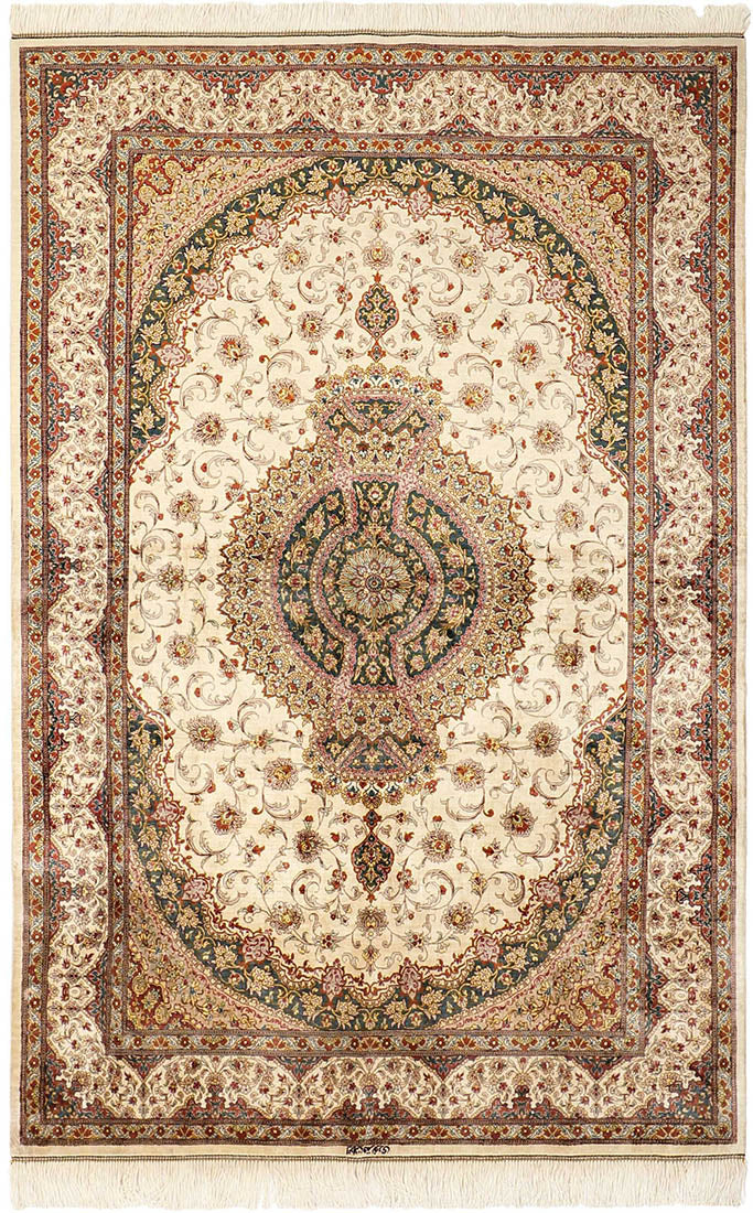 Authentic persian rug with a traditional floral design in beige
