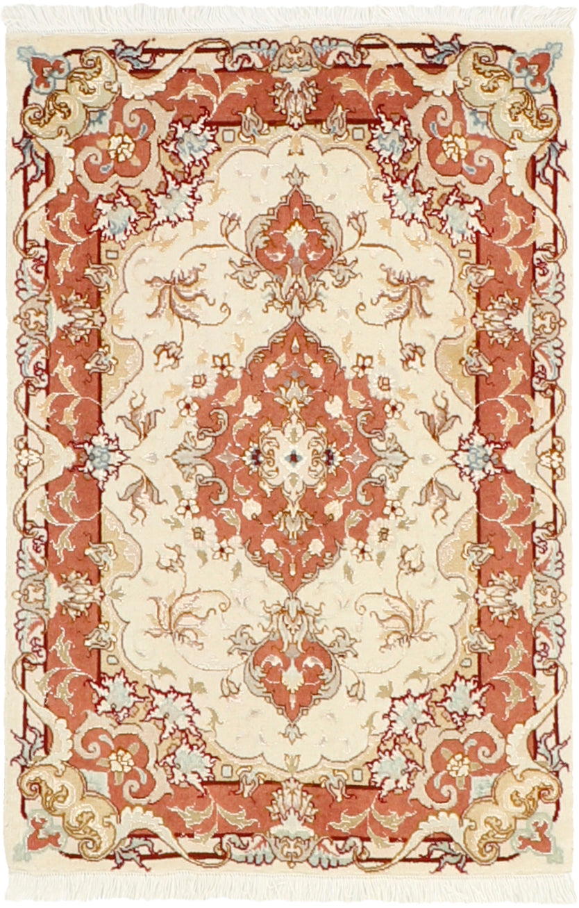 Authentic persian rug with traditional floral design in orange and coral