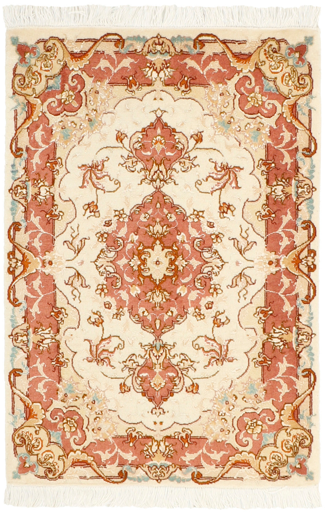 Authentic persian rug with traditional floral design in orange and coral