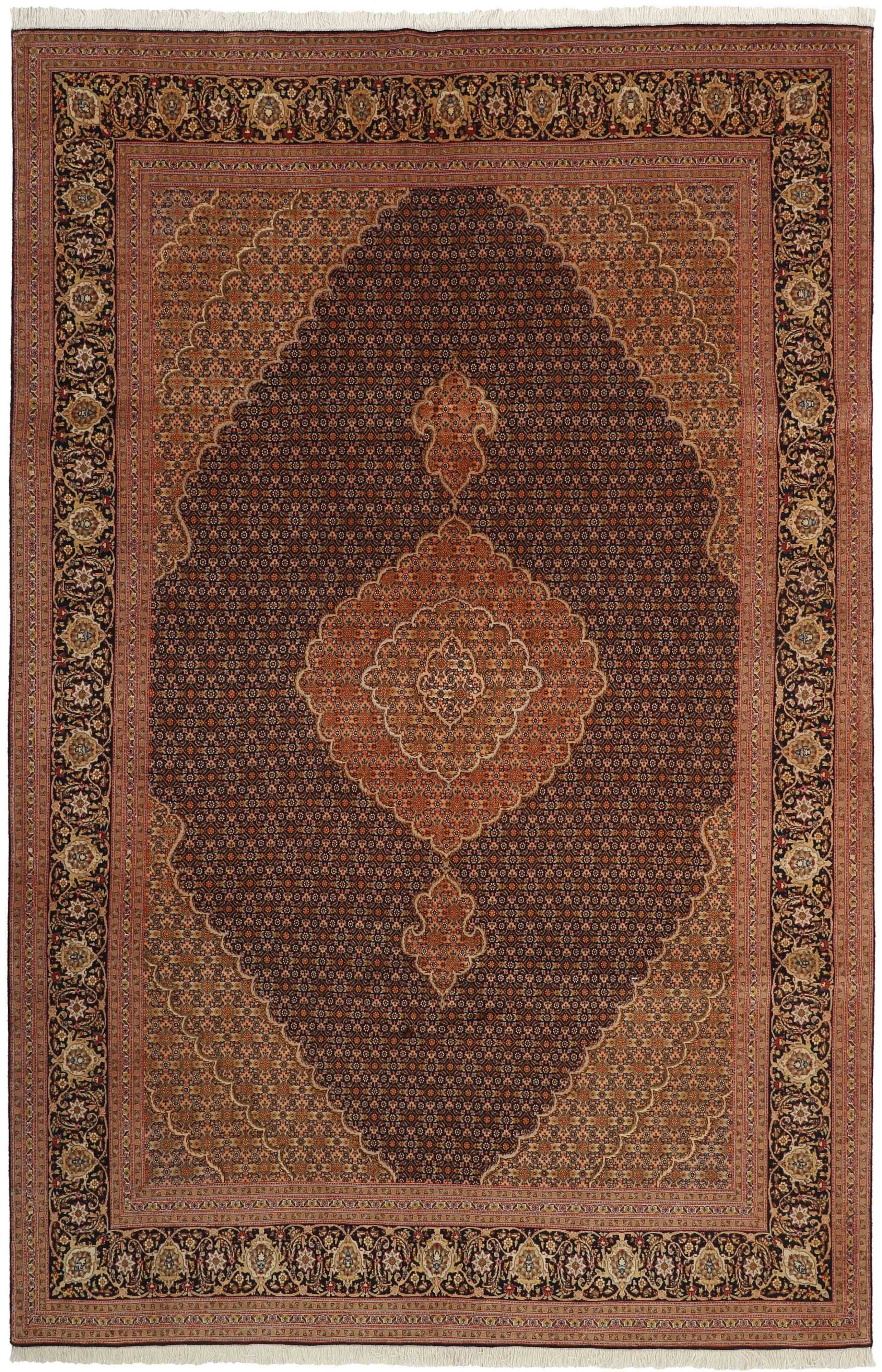 Authentic persian rug with traditional floral design in red, black and beige