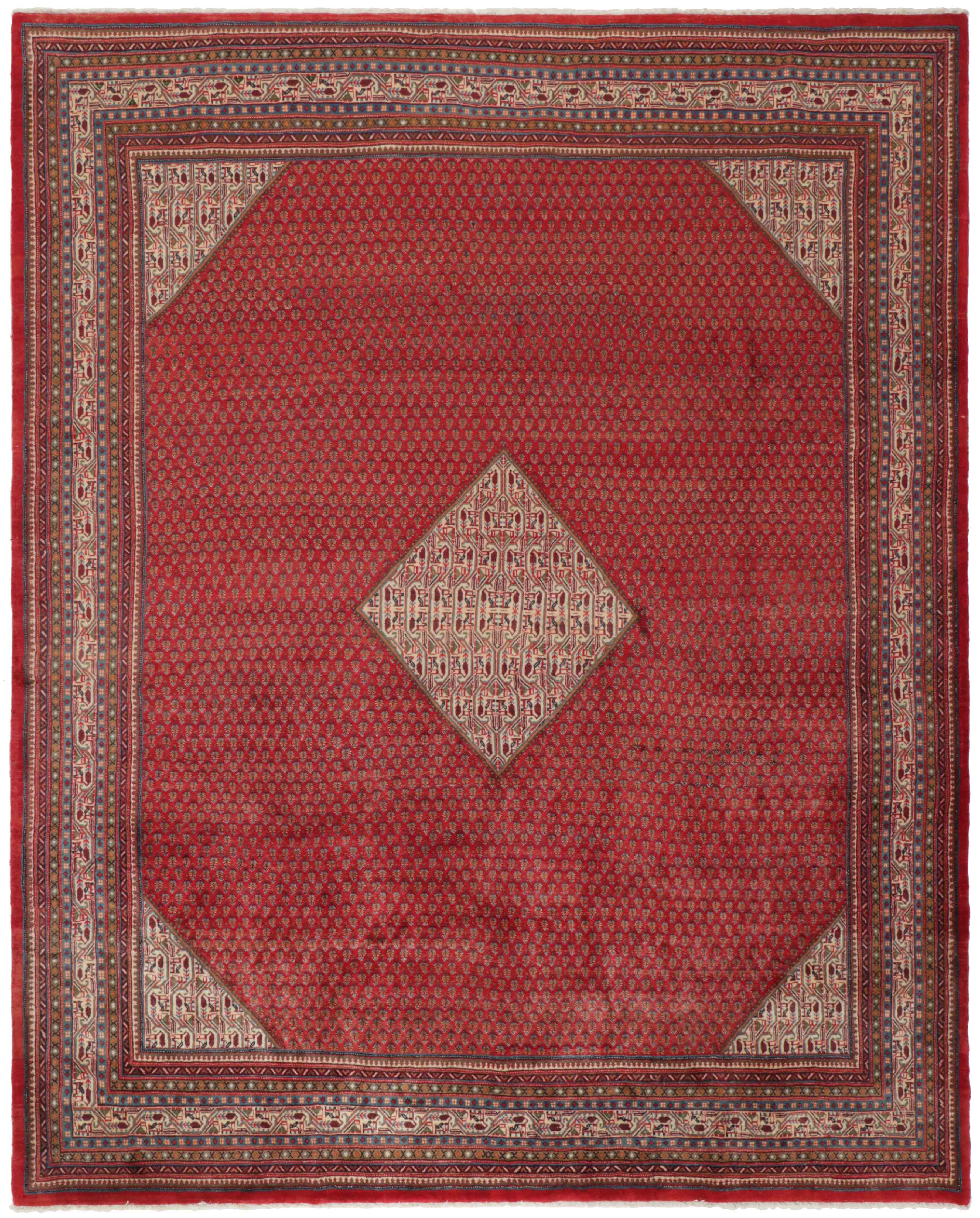 authentic persian rug with all-over traditional design in red, beige and blue