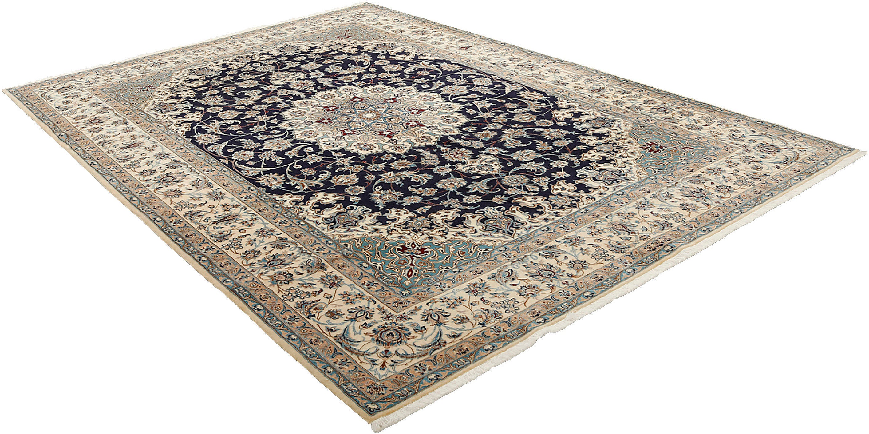 Authentic oriental rug with traditional floral design in beige