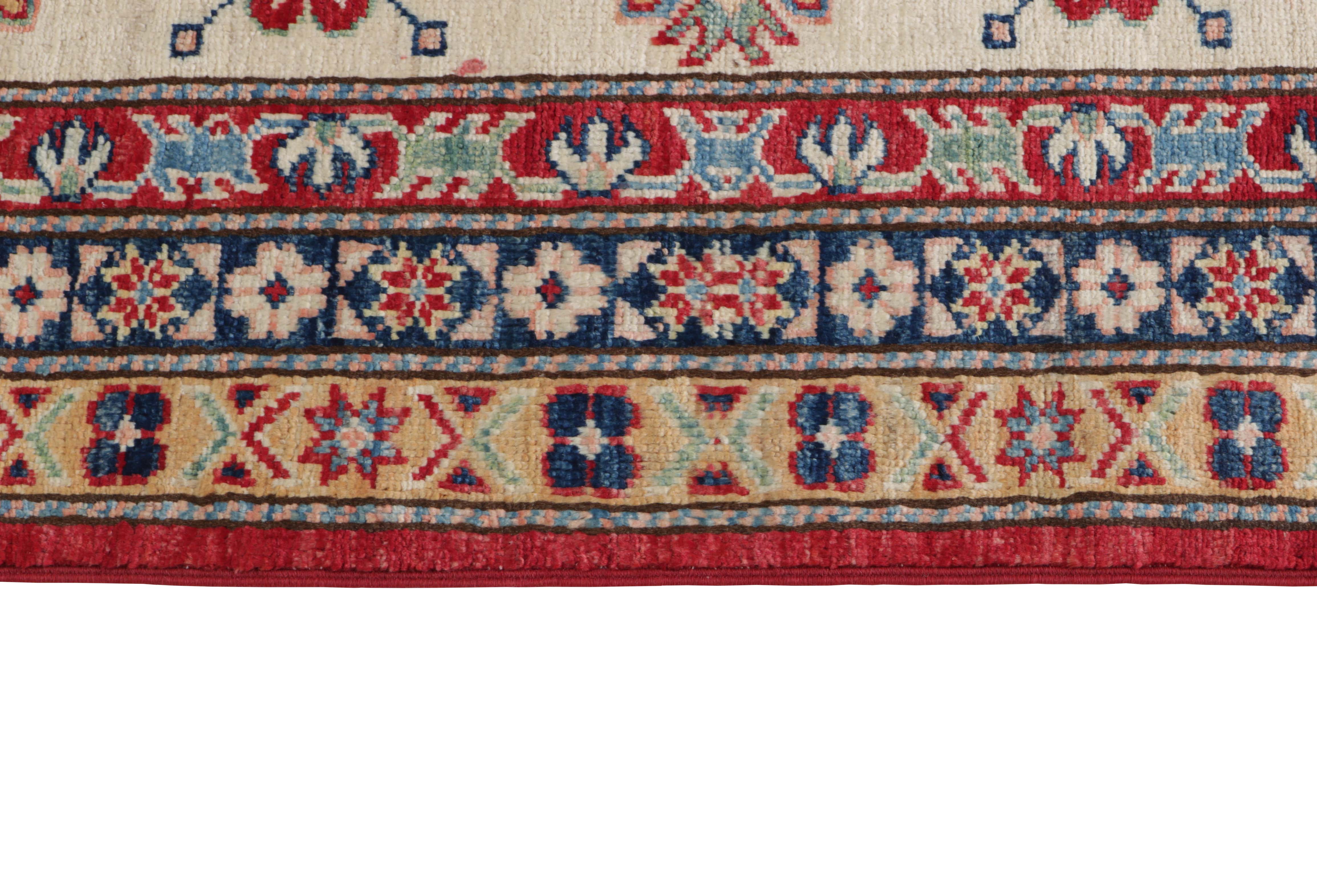 Authentic oriental rug with red and beige traditional geometric design