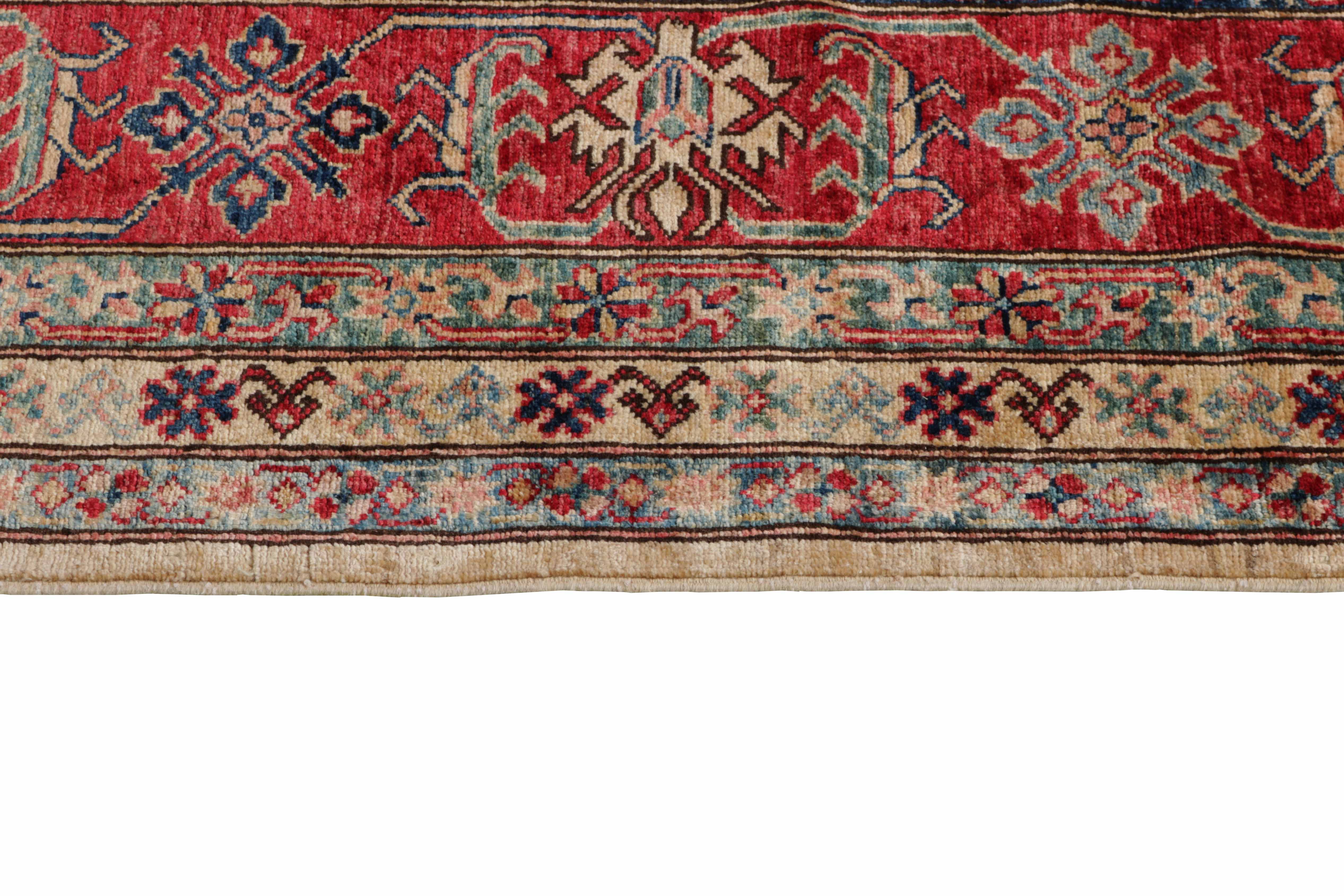 Authentic oriental rug with red and black traditional geometric design