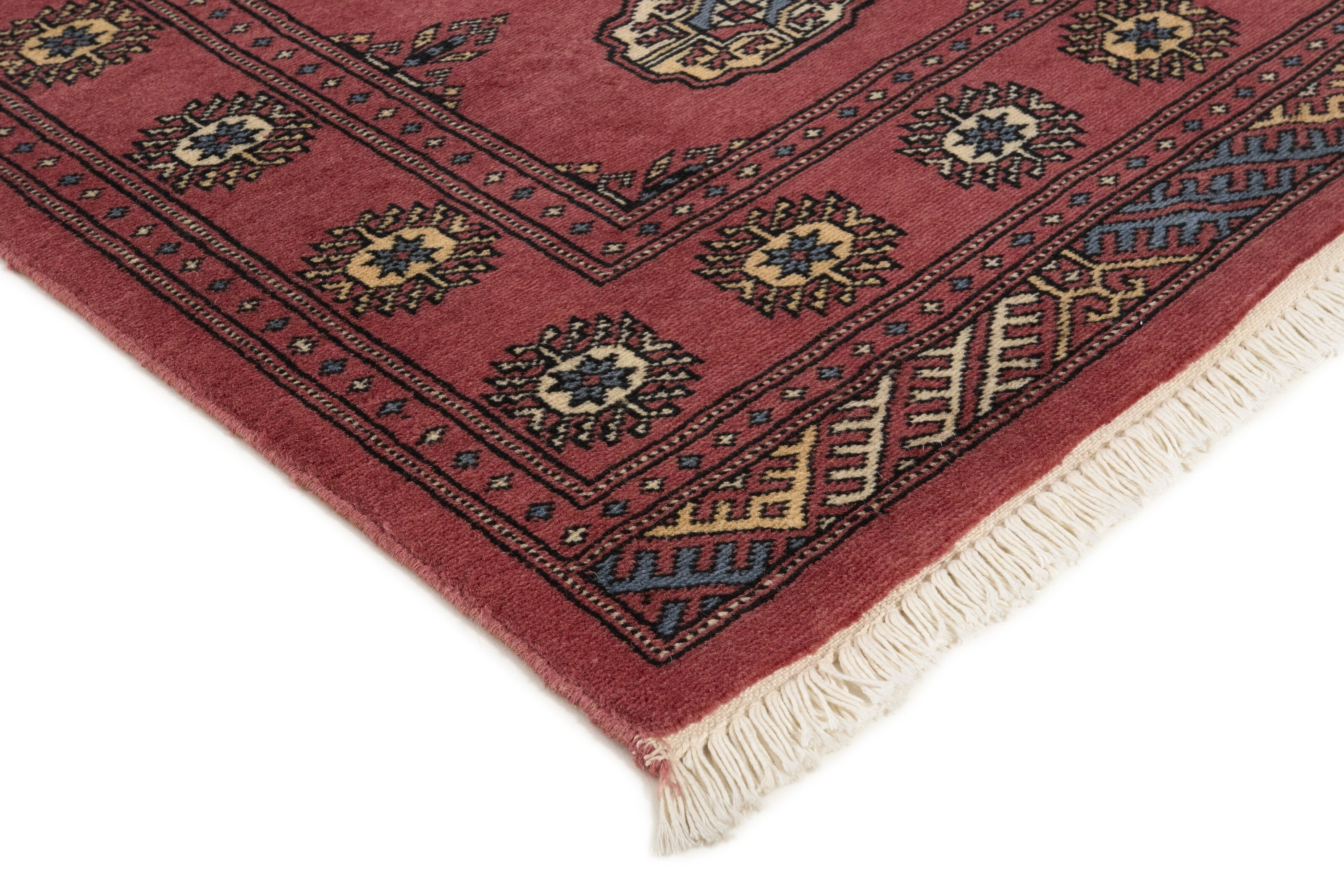 Red Oriental runner with traditional bordered pattern