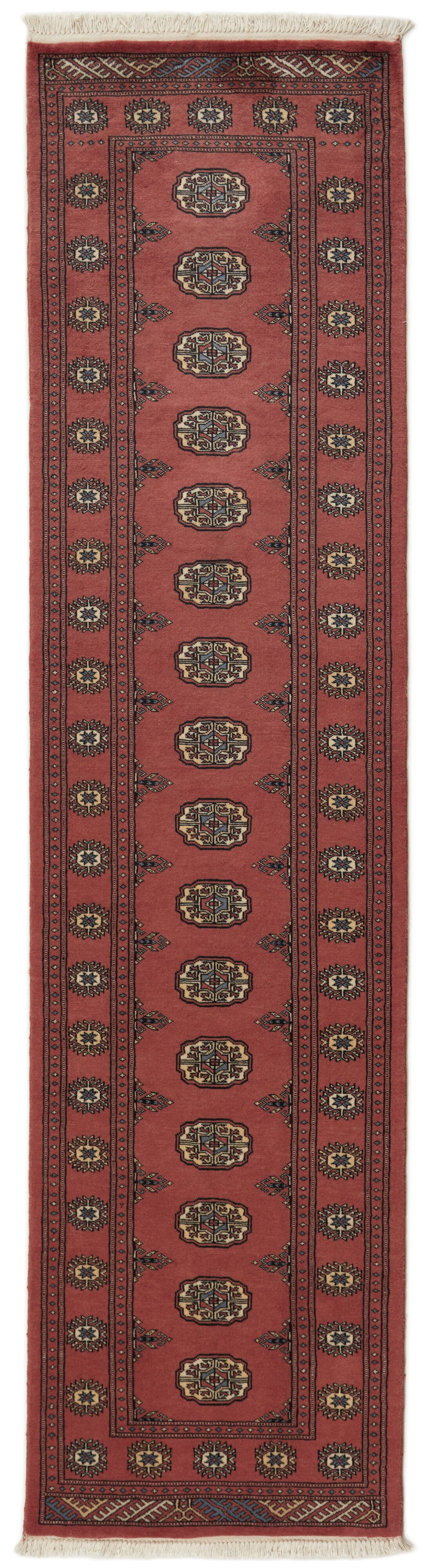 Red Oriental runner with traditional bordered pattern