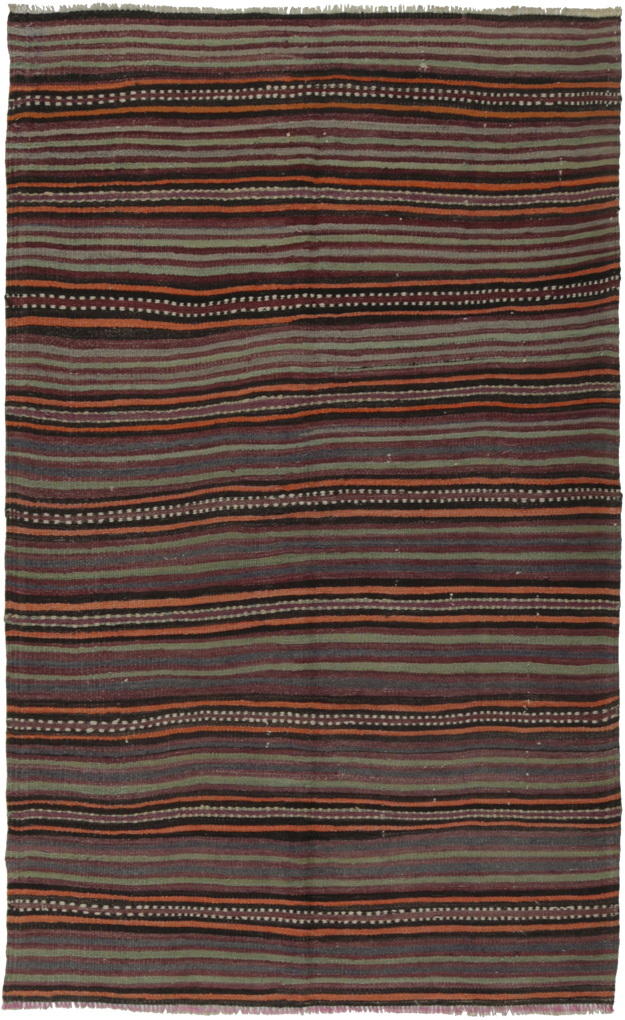 Authentic persian kelim flatweave rug with traditional stripe design in red, blue and black