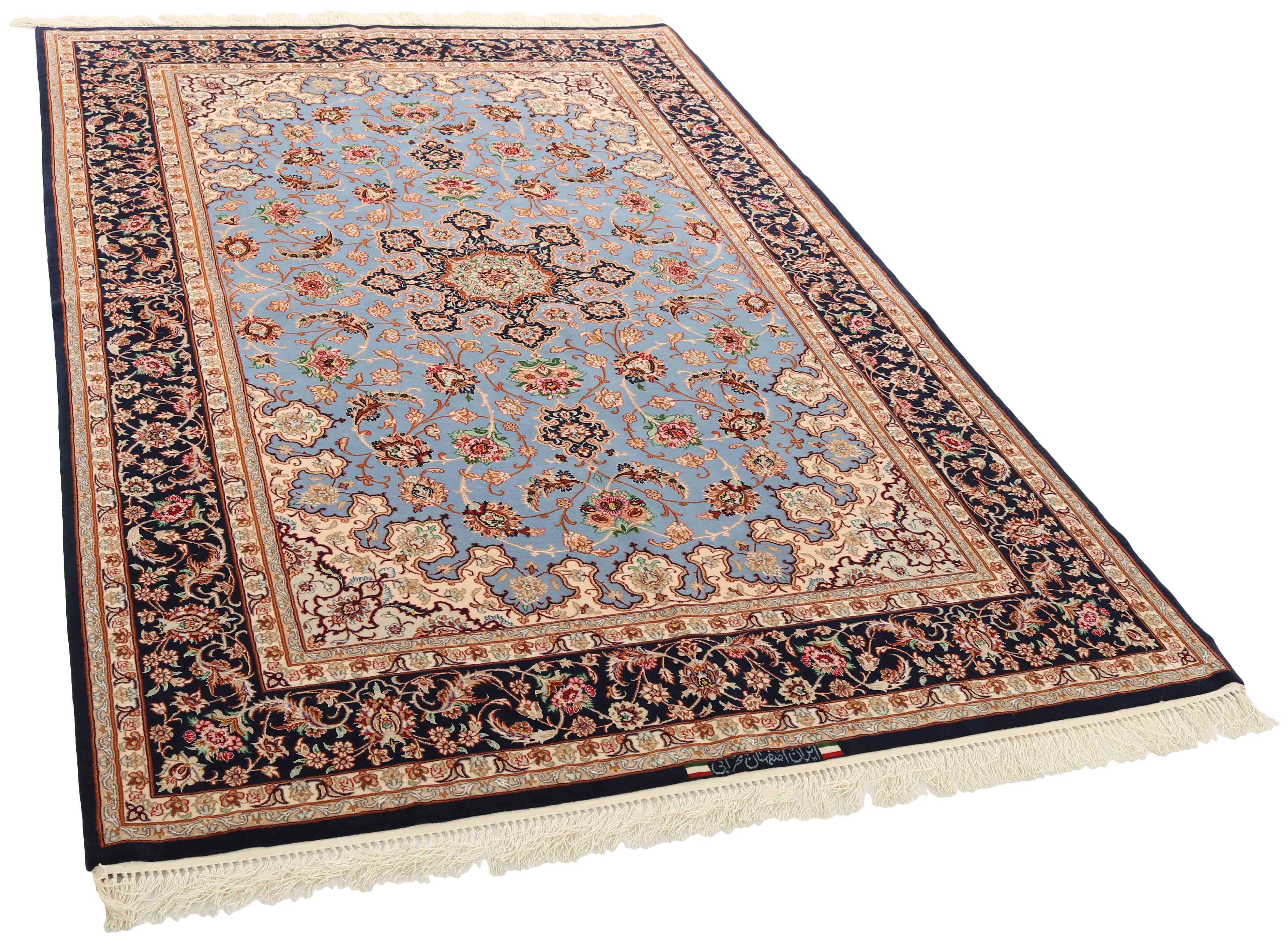 blue persian rug with traditional pattern