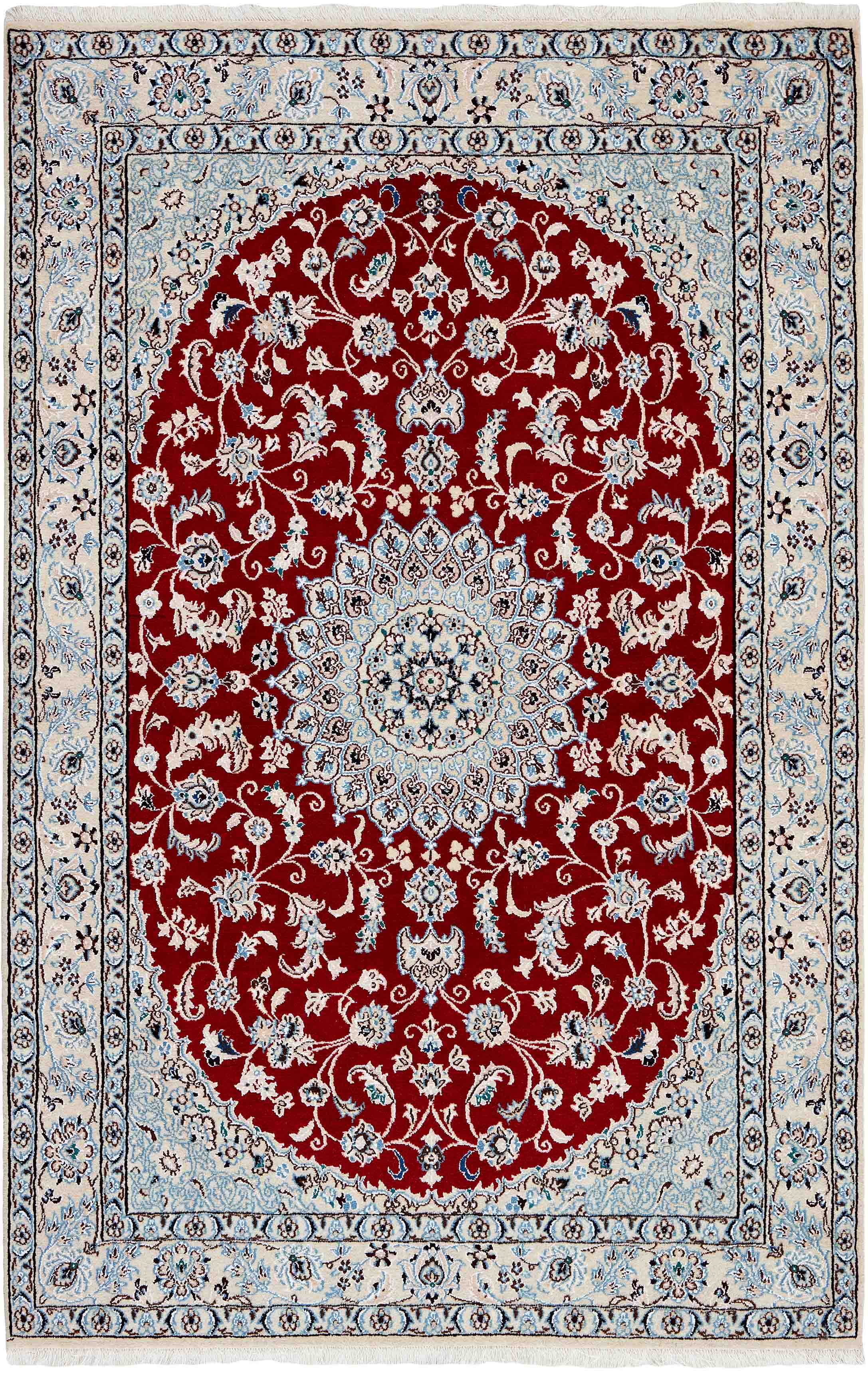 Authentic oriental rug with traditional floral design in ivory and beige