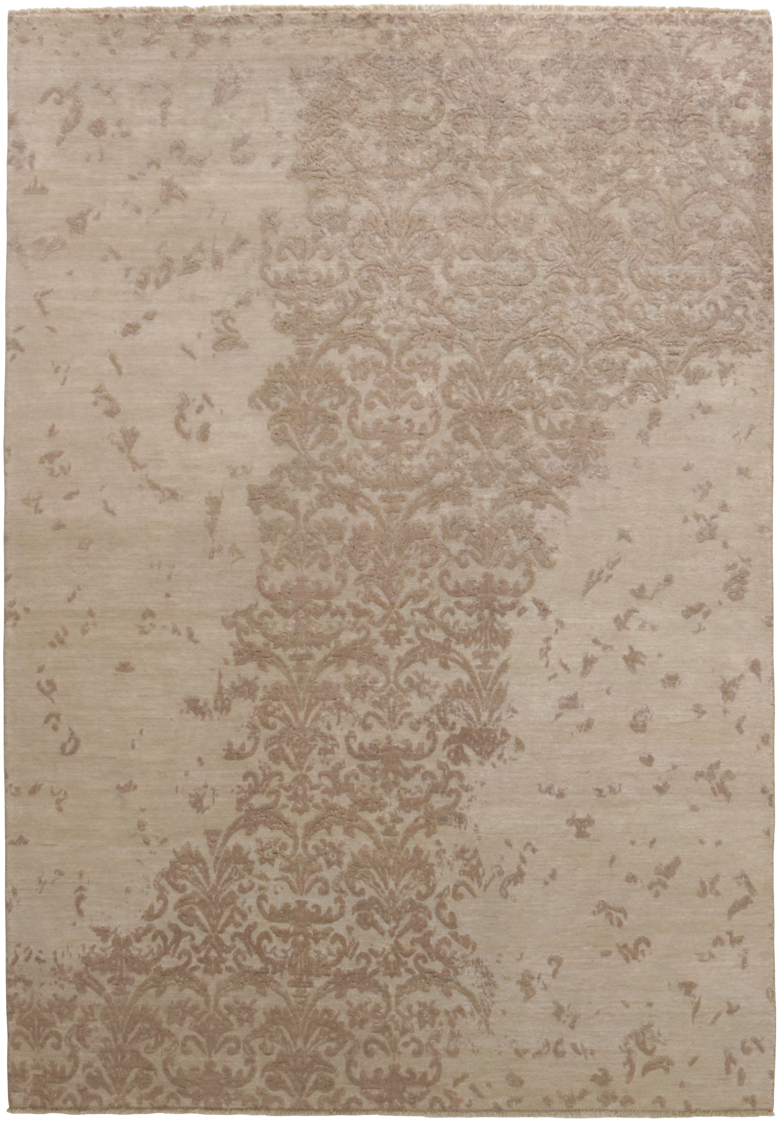 Authentic oriental rug with a damask pattern in beige