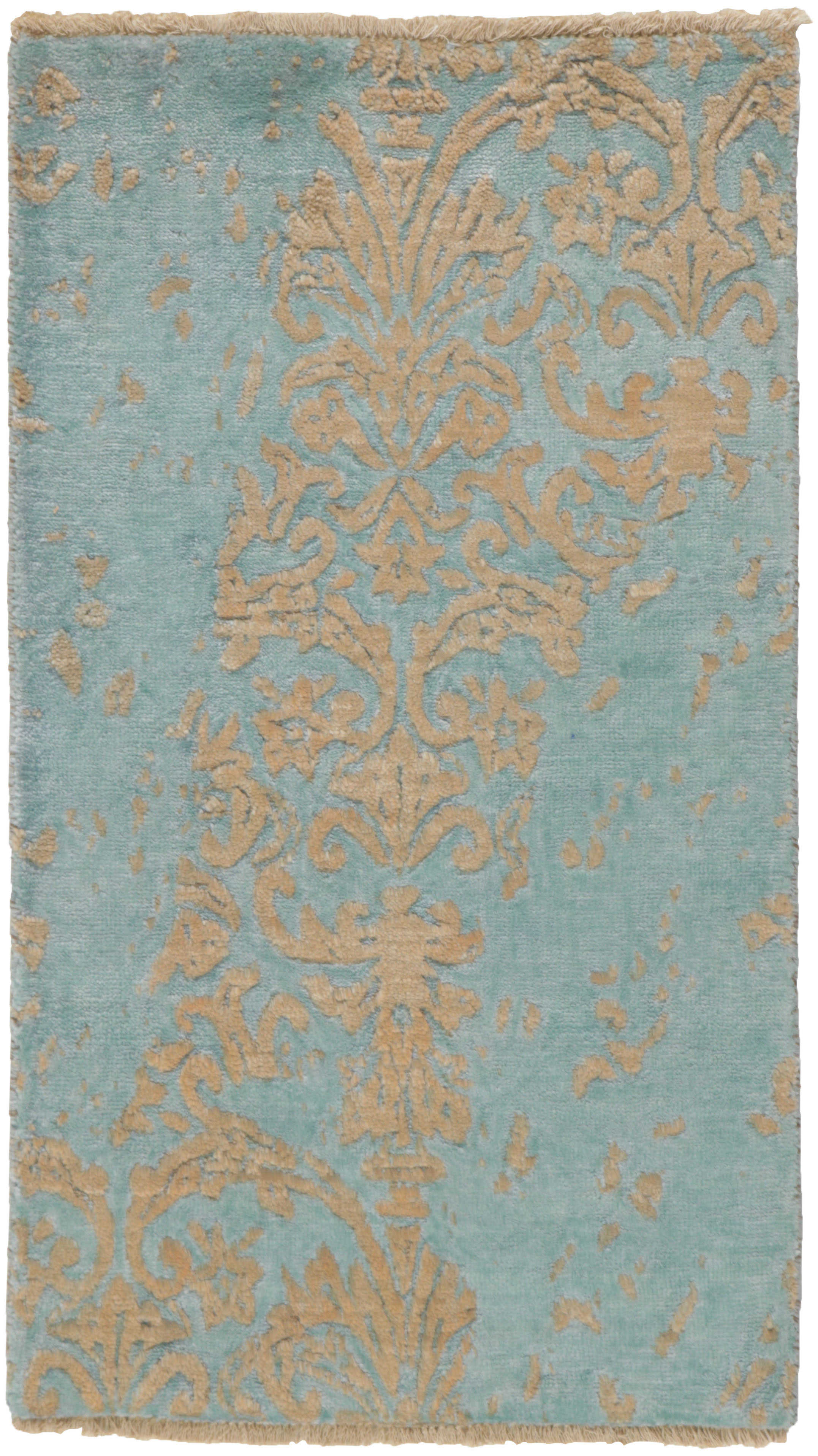 Authentic oriental rug with a damask pattern in blue and beige