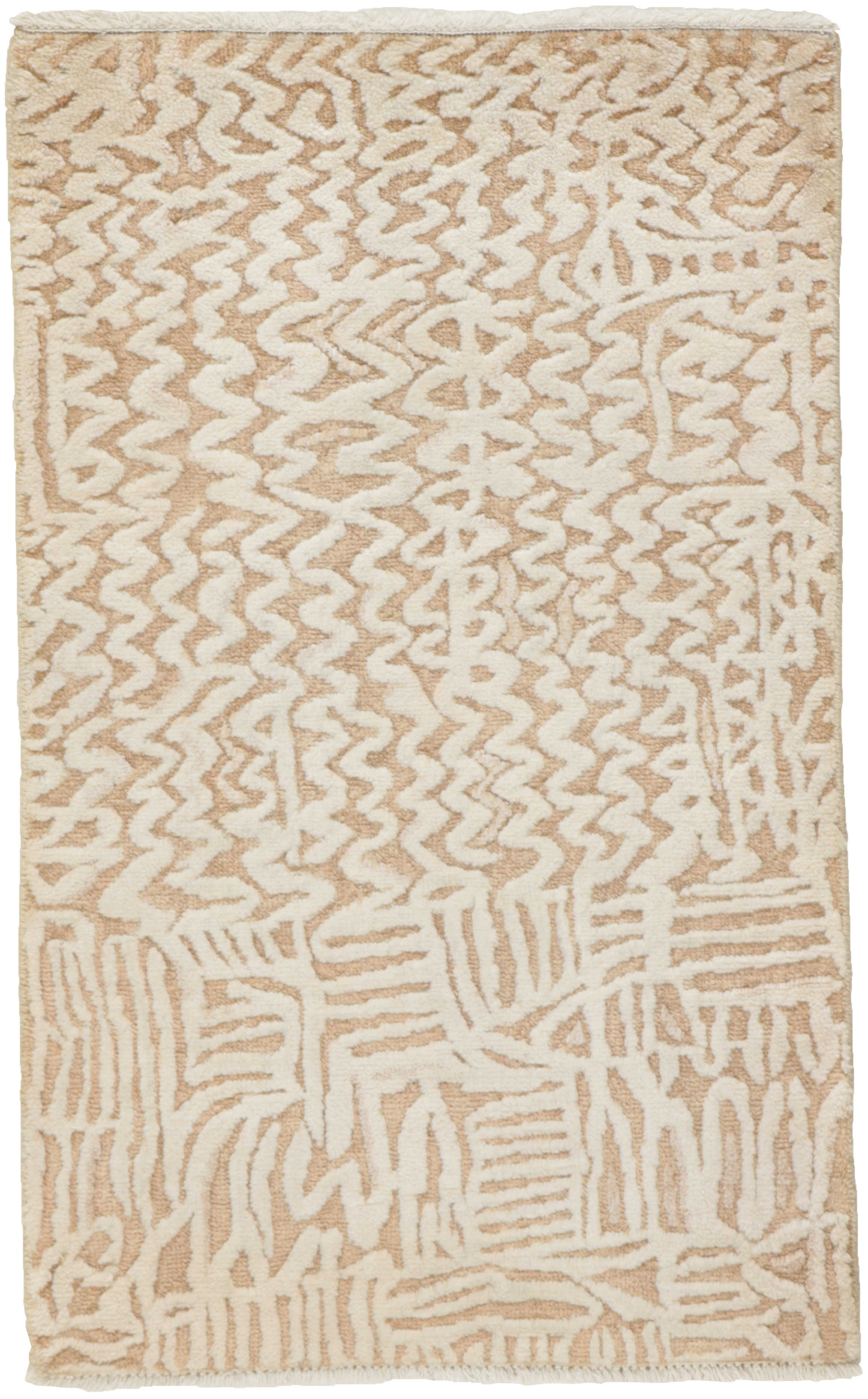 Authentic oriental rug with a damask pattern in beige and ivory