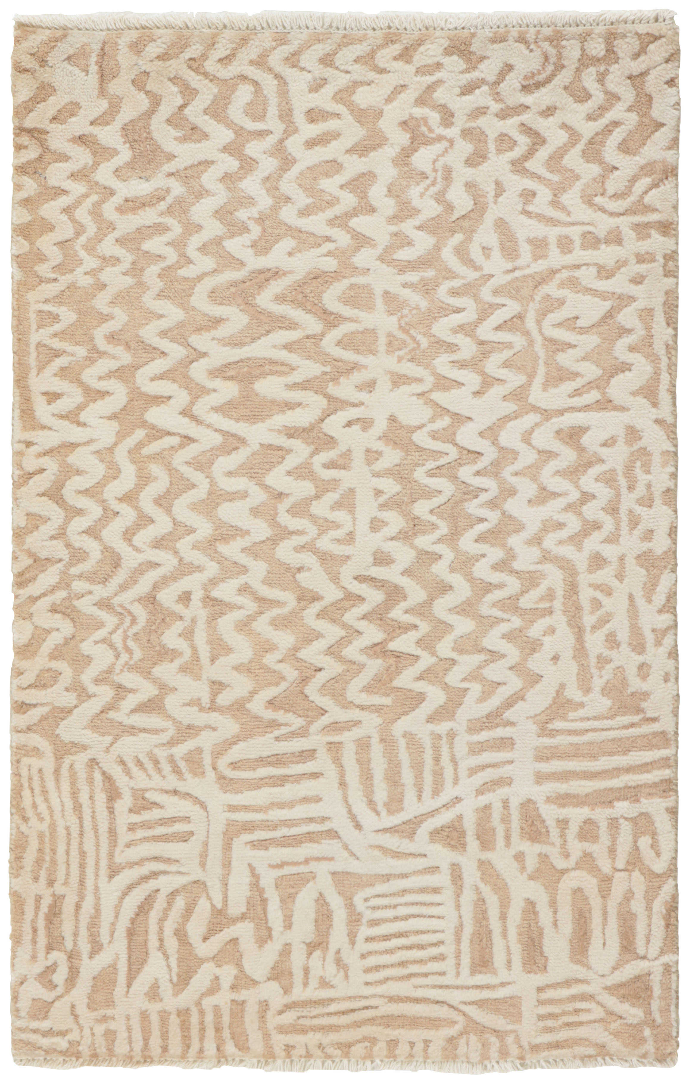 Authentic oriental rug with a damask pattern in beige and ivory