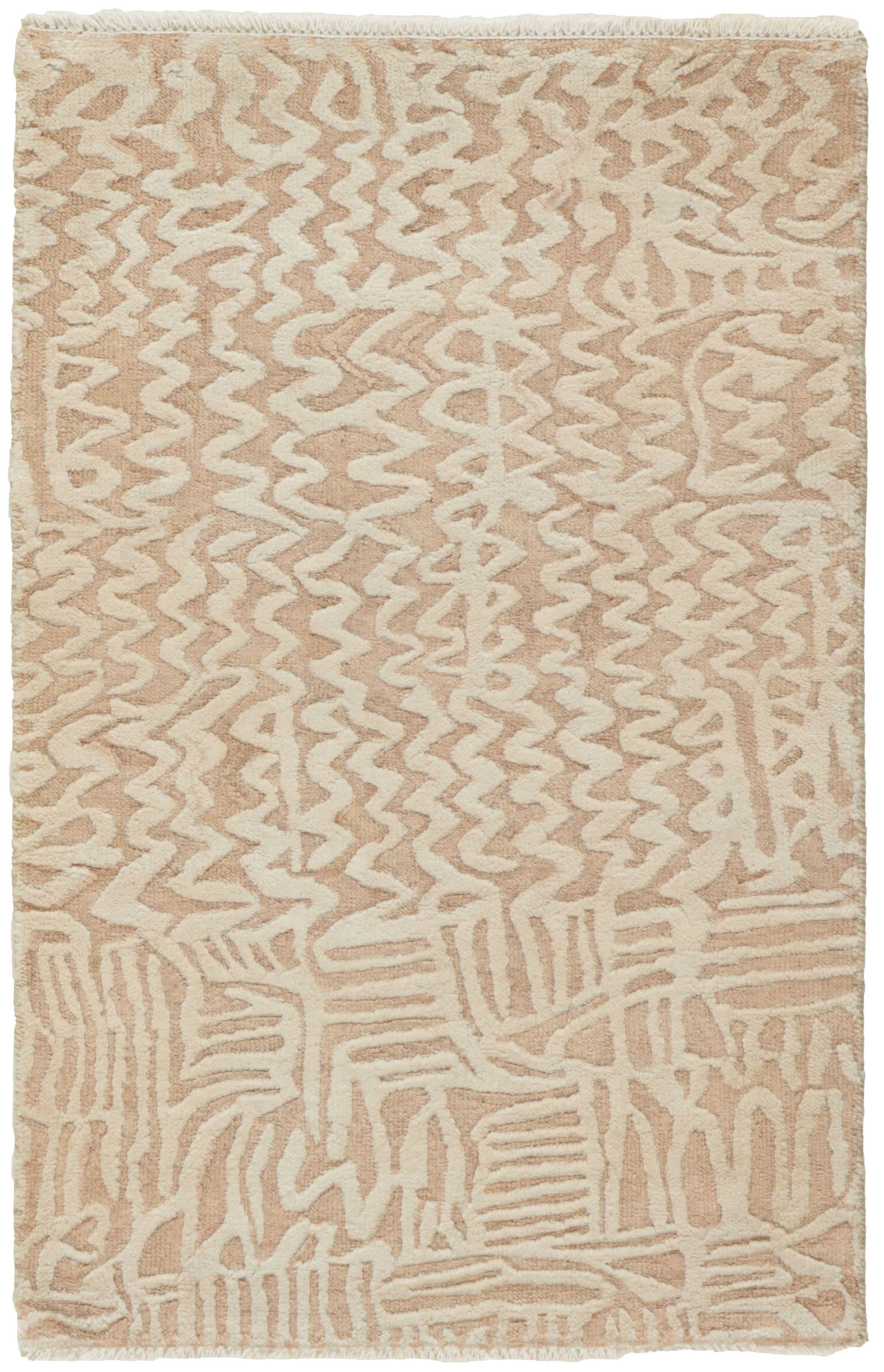 Authentic oriental rug with a damask pattern in beige and ivory