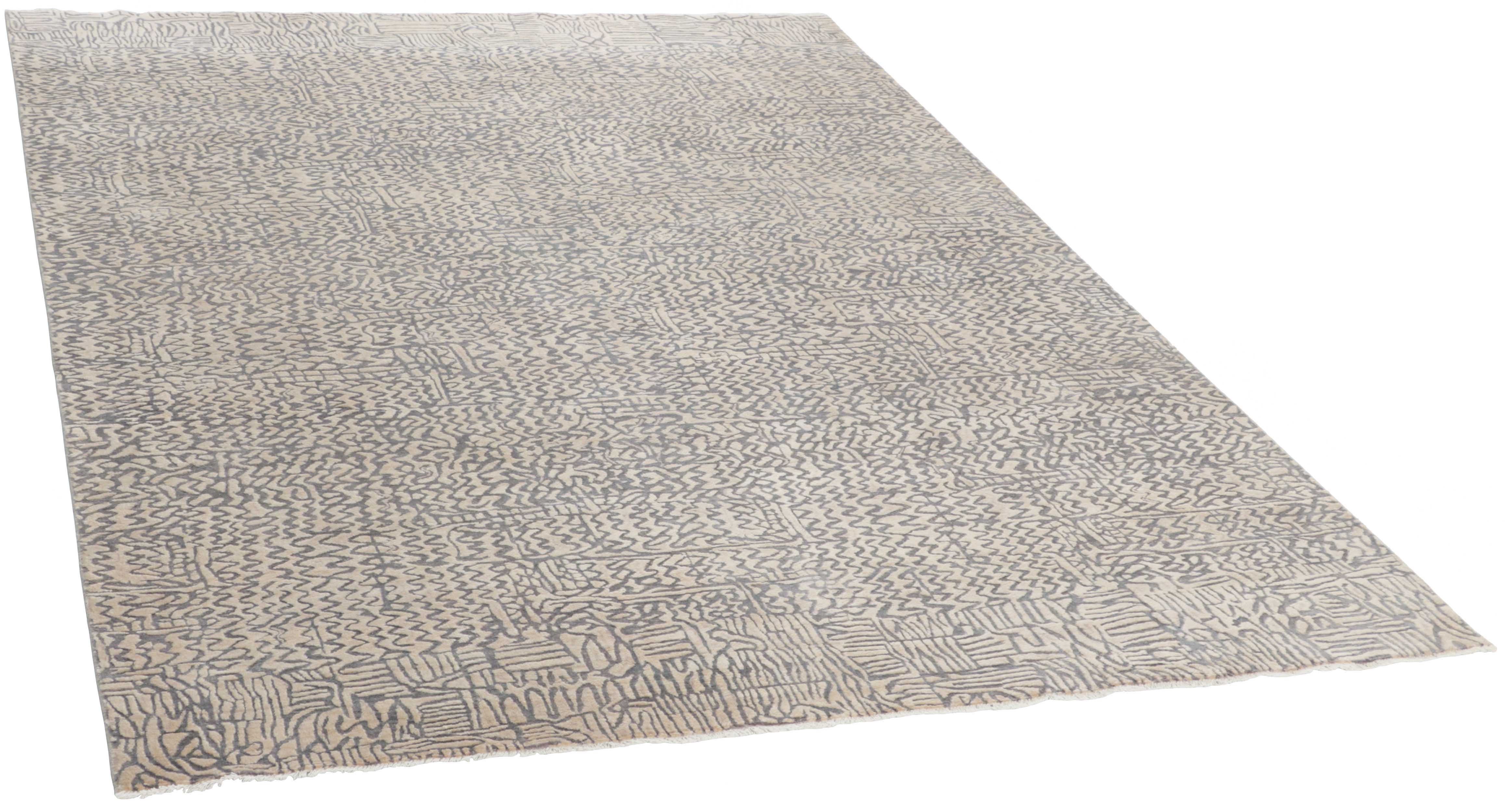 Authentic oriental rug with a damask pattern in beige