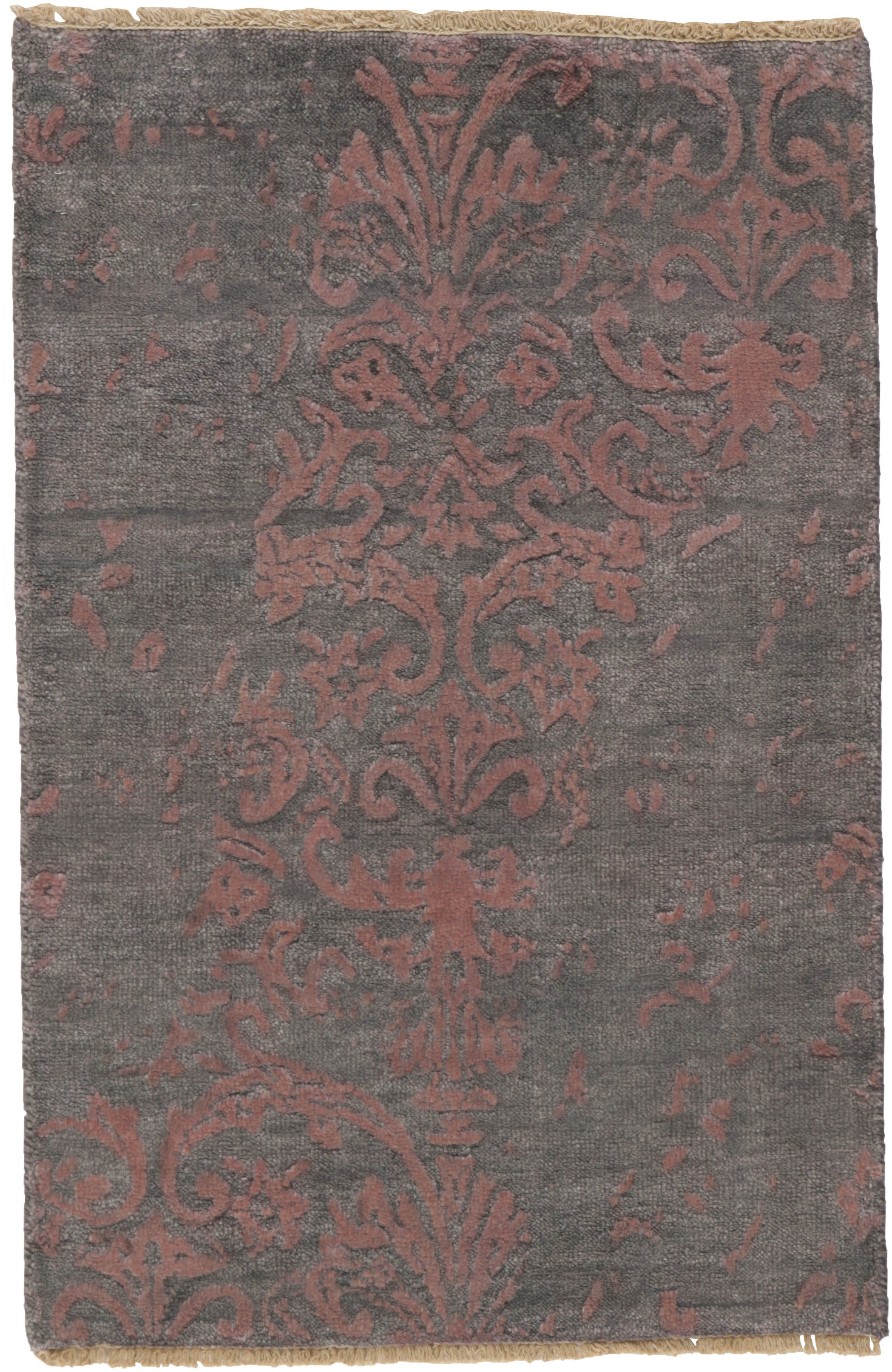 Authentic oriental rug with a damask pattern in black