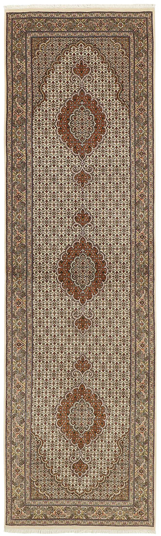 Authentic persian runner with traditional floral design in red, beige and cream 
