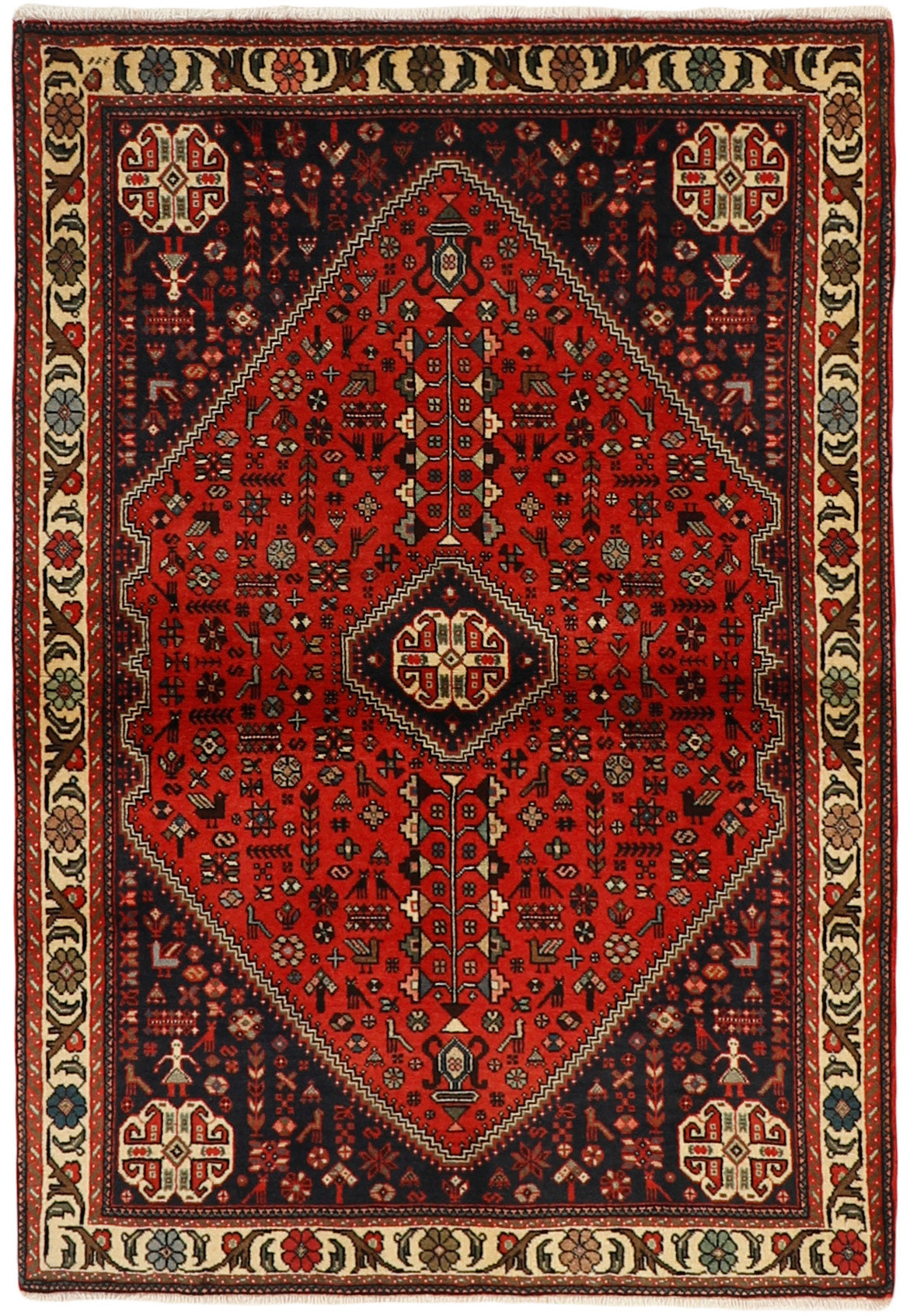 Authentic persian rug with traditional tribal geometric design in red 