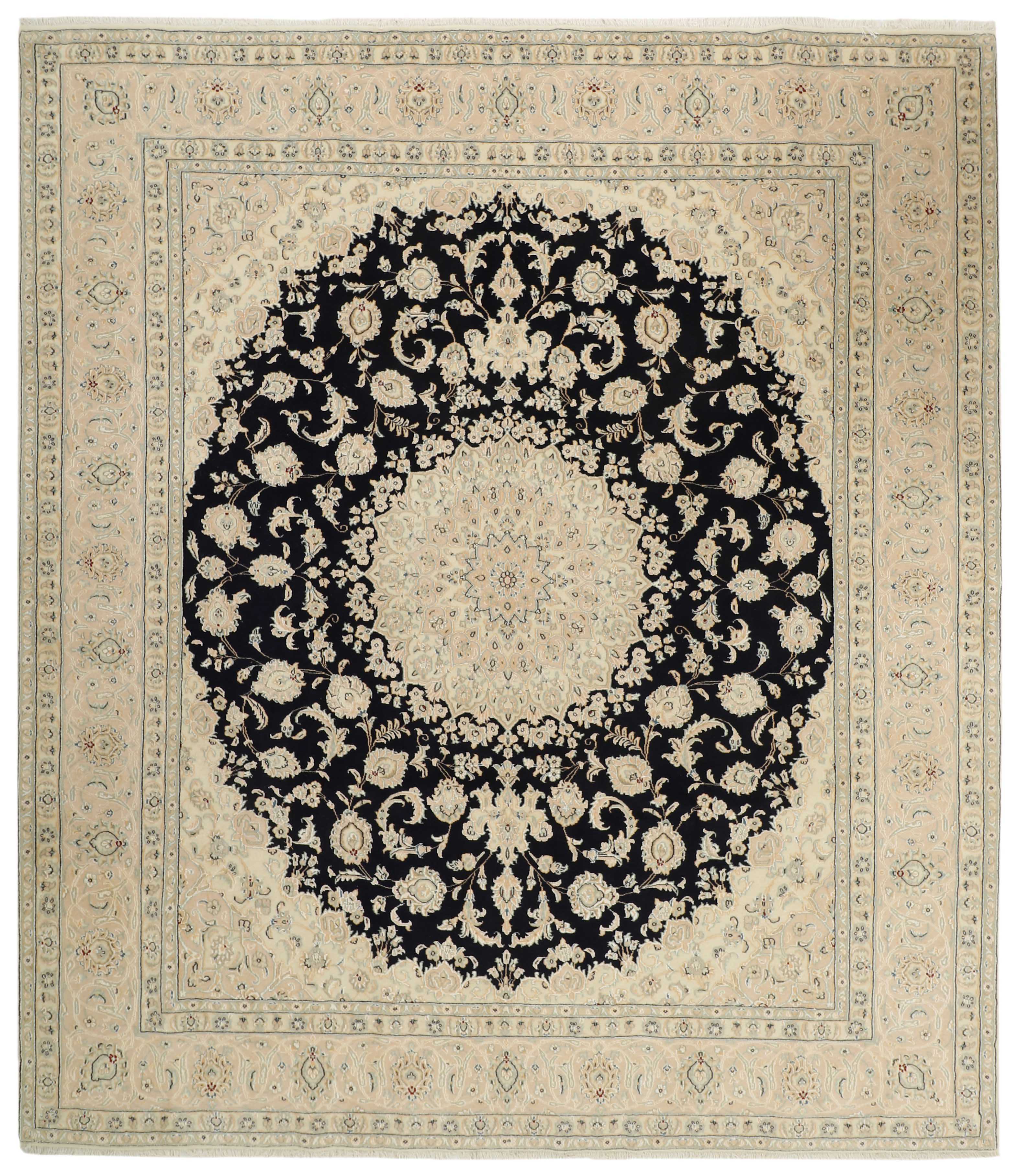 Authentic oriental rug with traditional floral design in ivory and beige