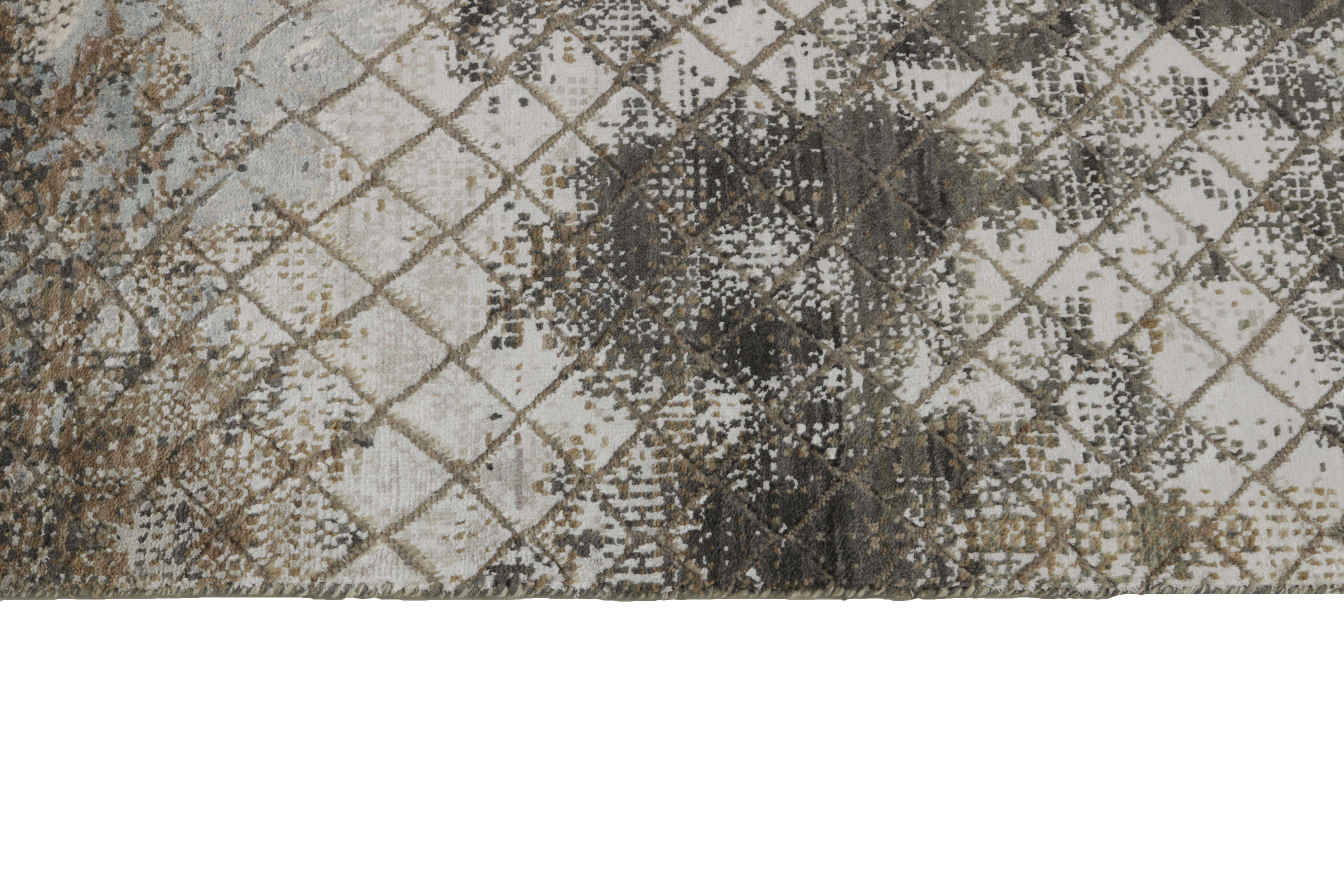 Large area rug with abstract floral design in grey and beige