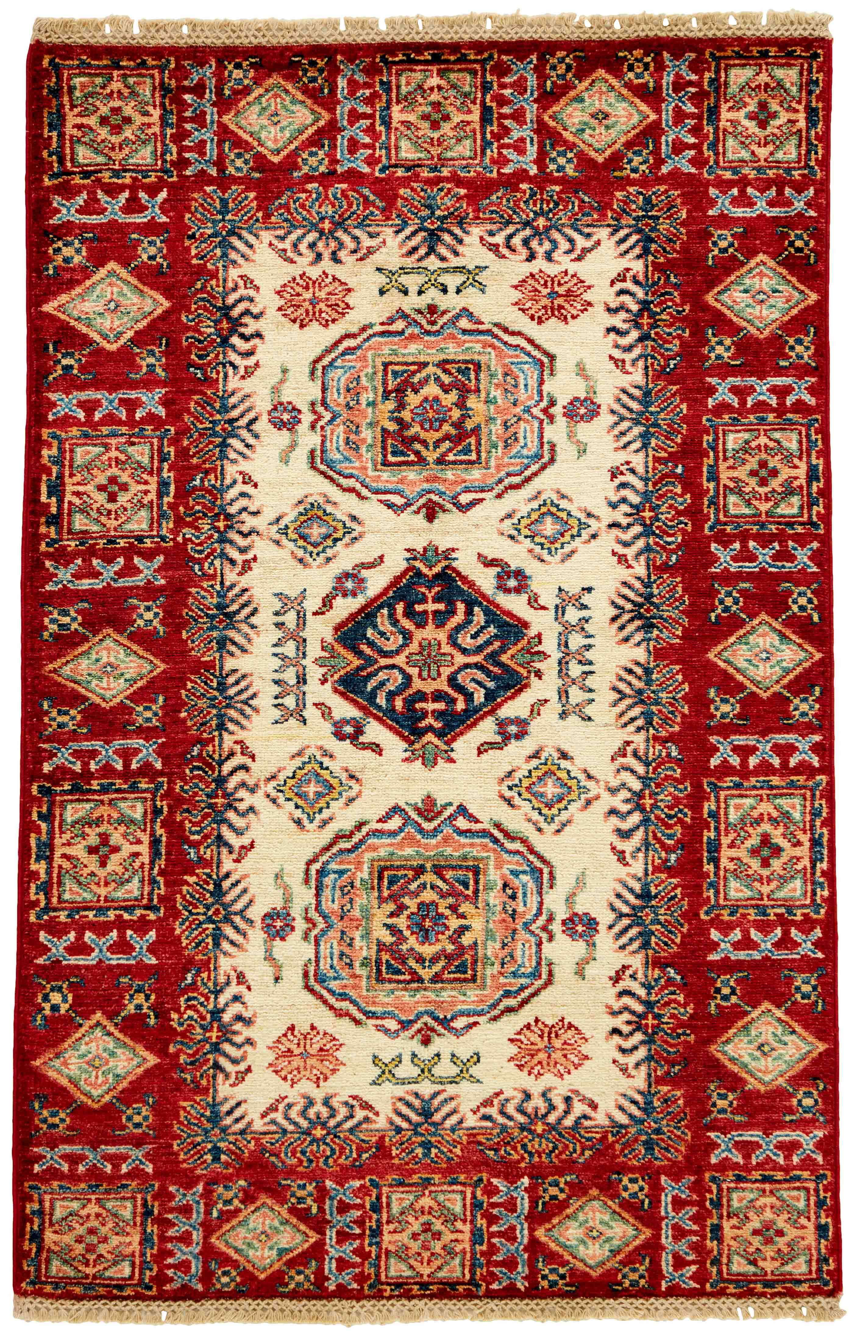 Authentic oriental rug with red and black traditional geometric design
