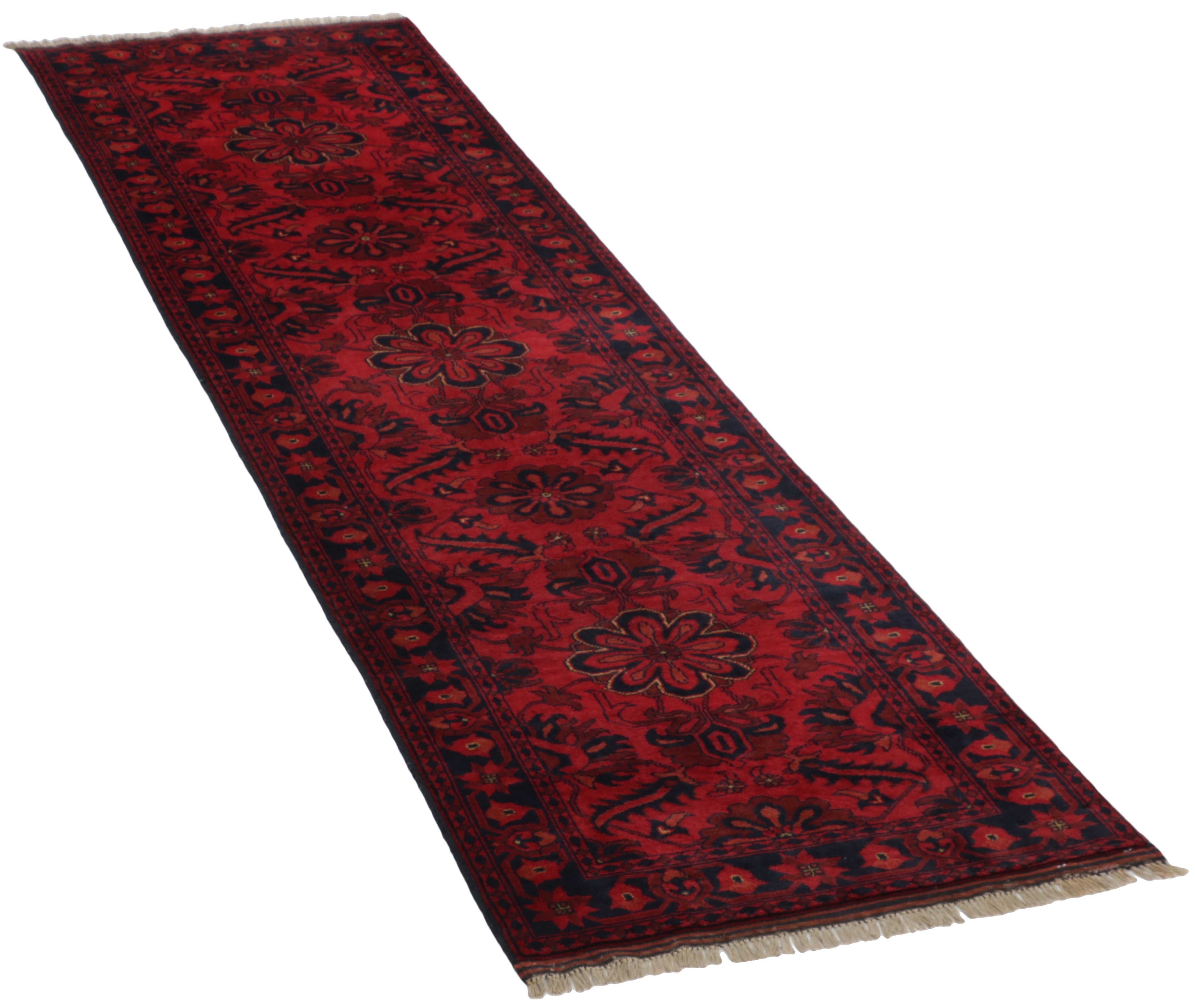 Authentic Oriental runner with traditional geometric tribal design in red