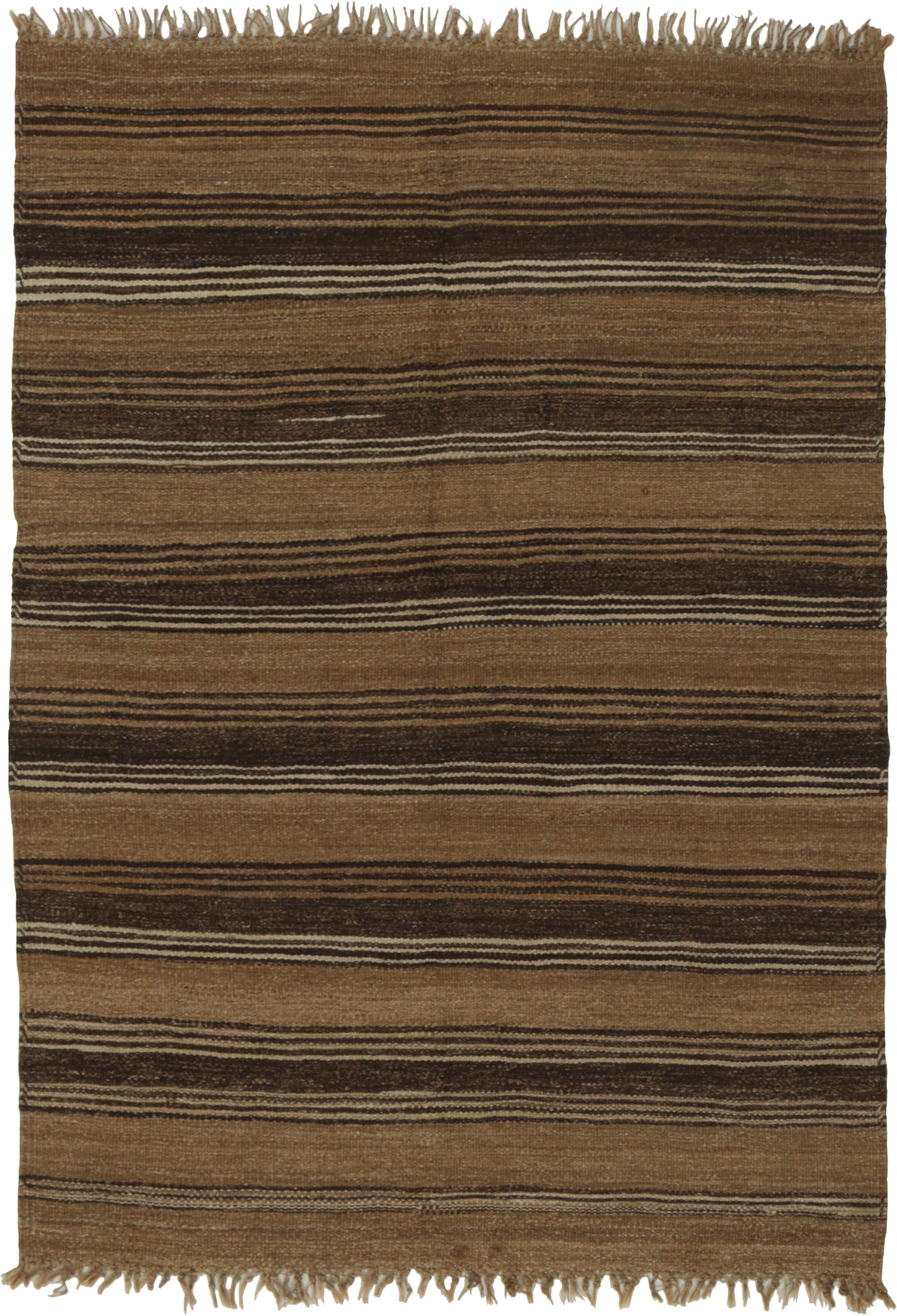Authentic persian kelim flatweave rug with traditional stripe design in beige